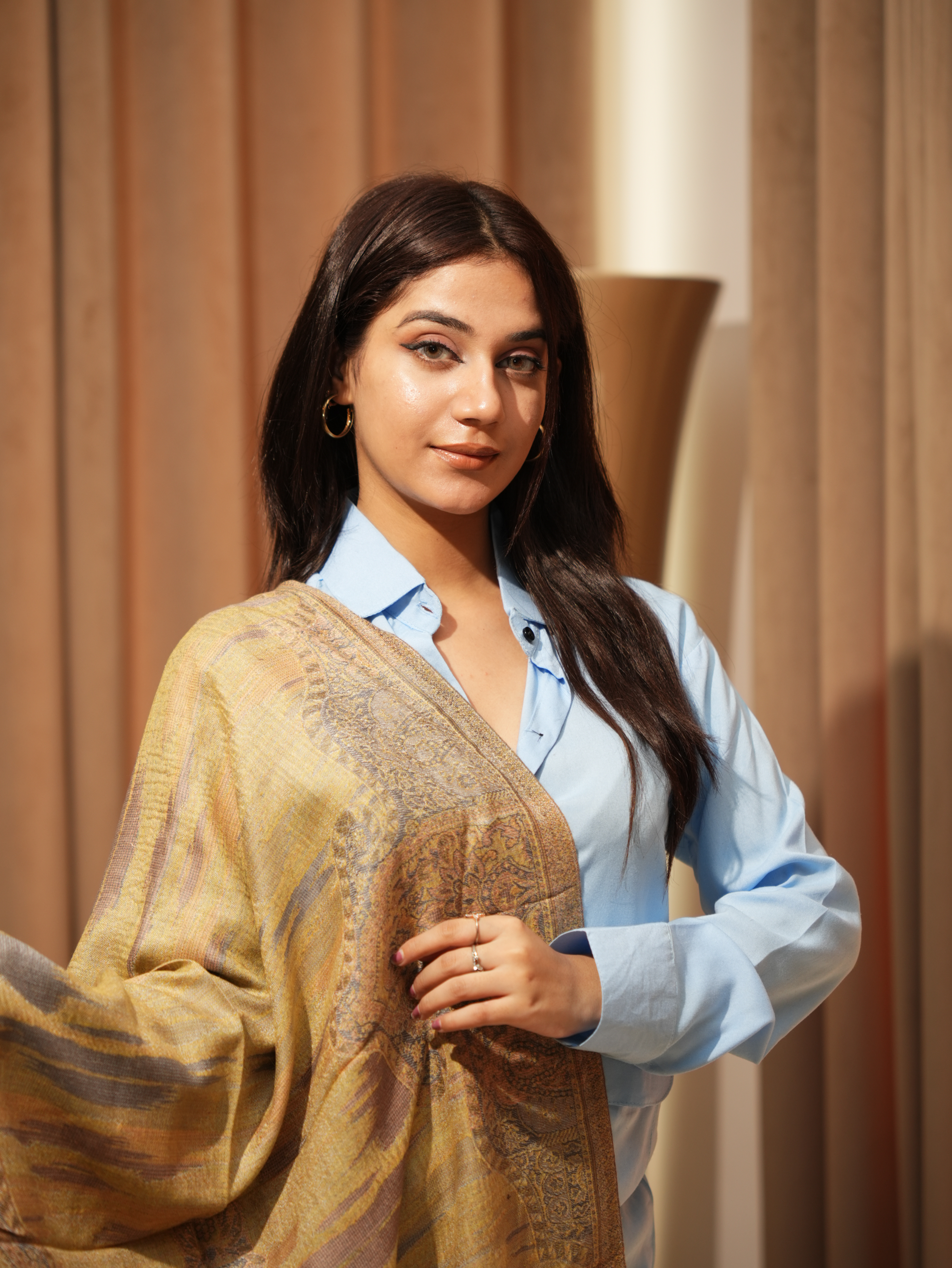 Karivani Women's Faux Pashmina Stole - Ikkat Zig Zag Stole