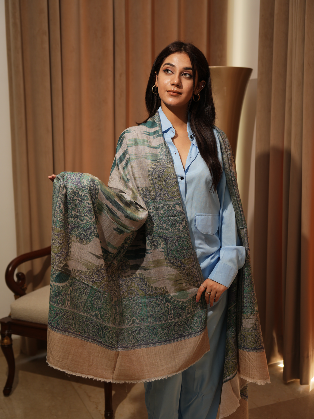 Karivani Women's Faux Pashmina Stole - Ikkat Zig Zag Stole