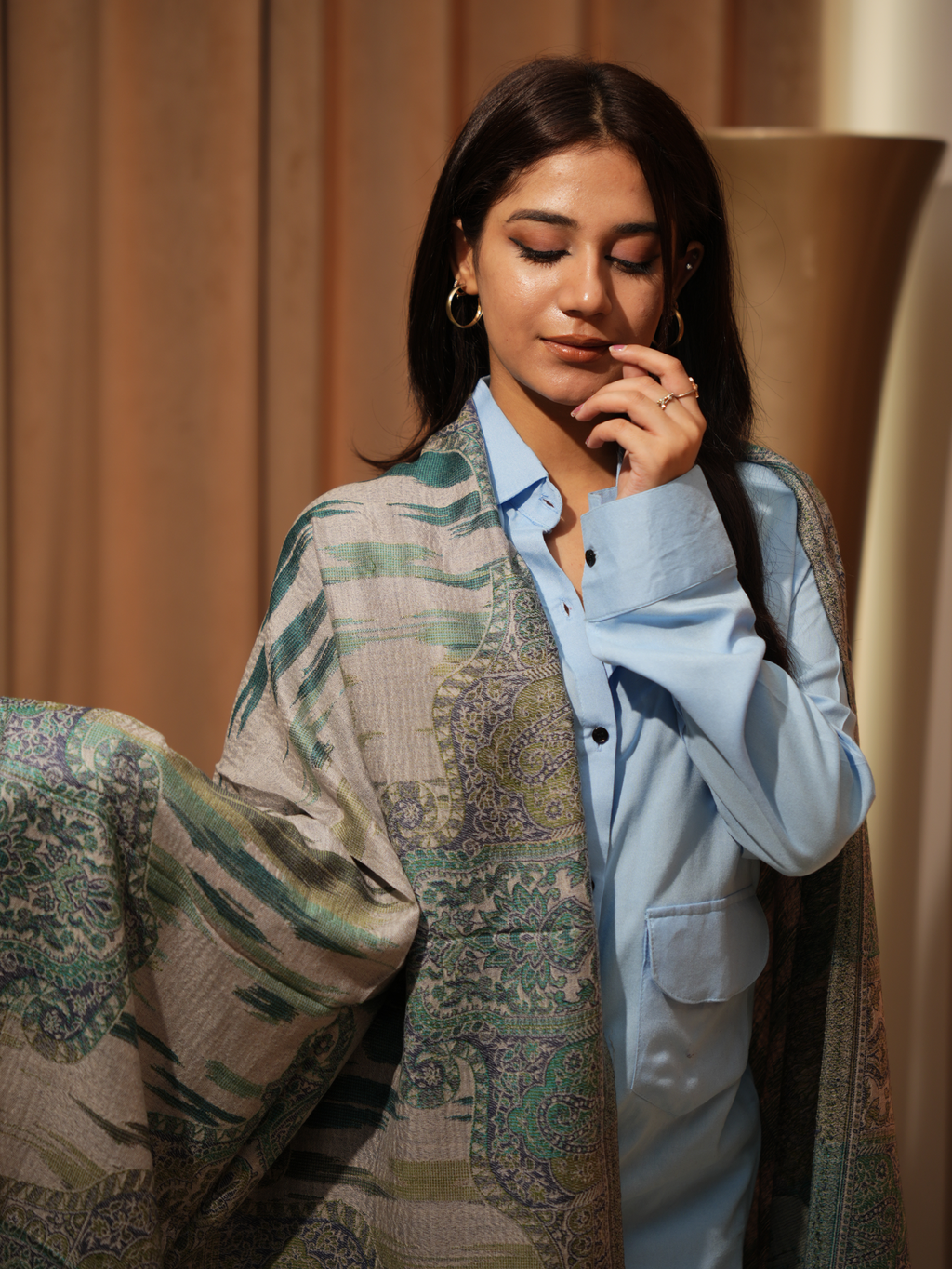 Karivani Women's Faux Pashmina Stole - Ikkat Zig Zag Stole