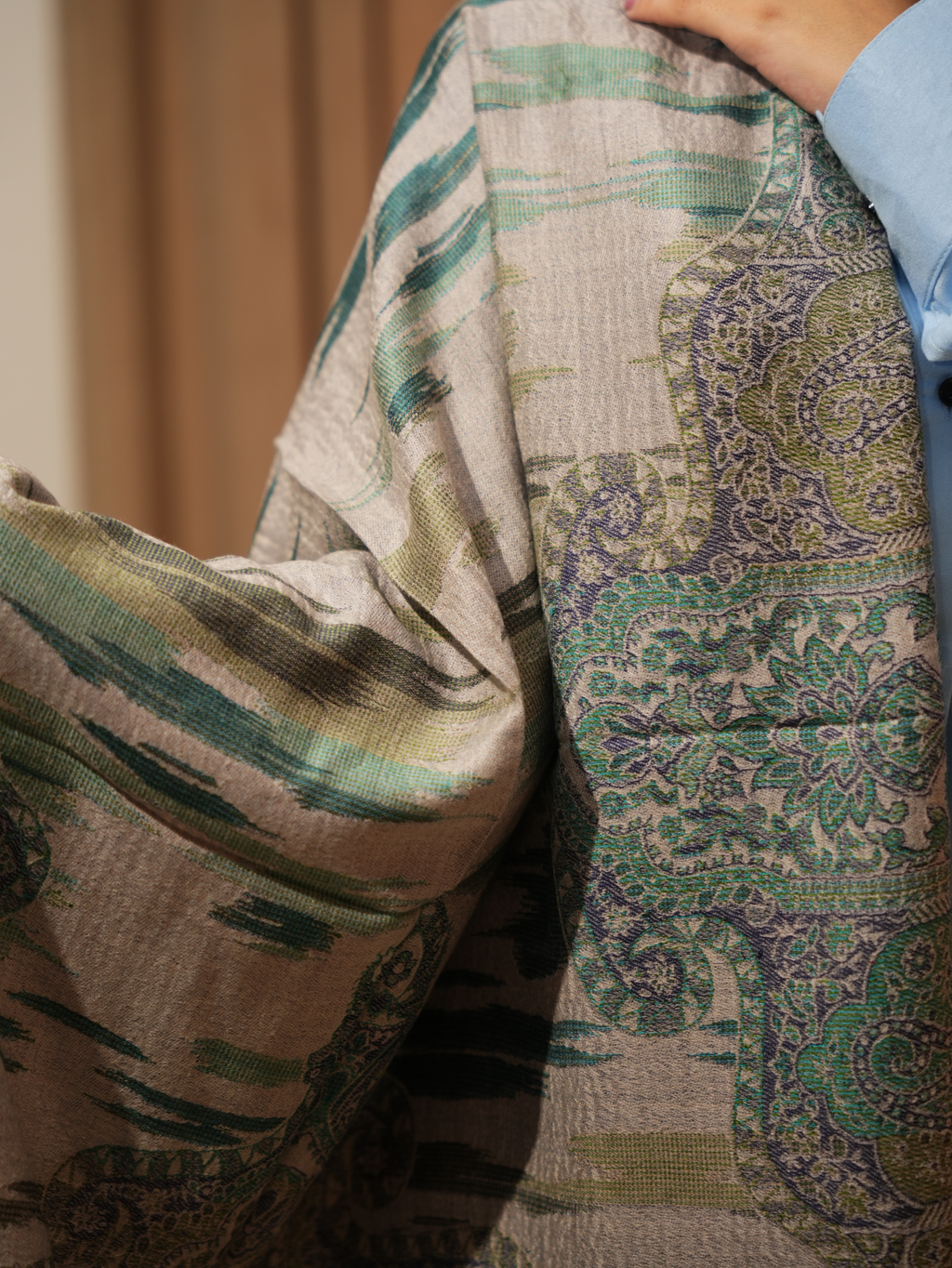 Karivani Women's Faux Pashmina Stole - Ikkat Zig Zag Stole