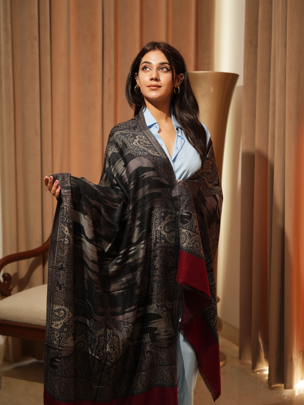 Karivani Women's Faux Pashmina Stole - Ikkat Zig Zag Stole