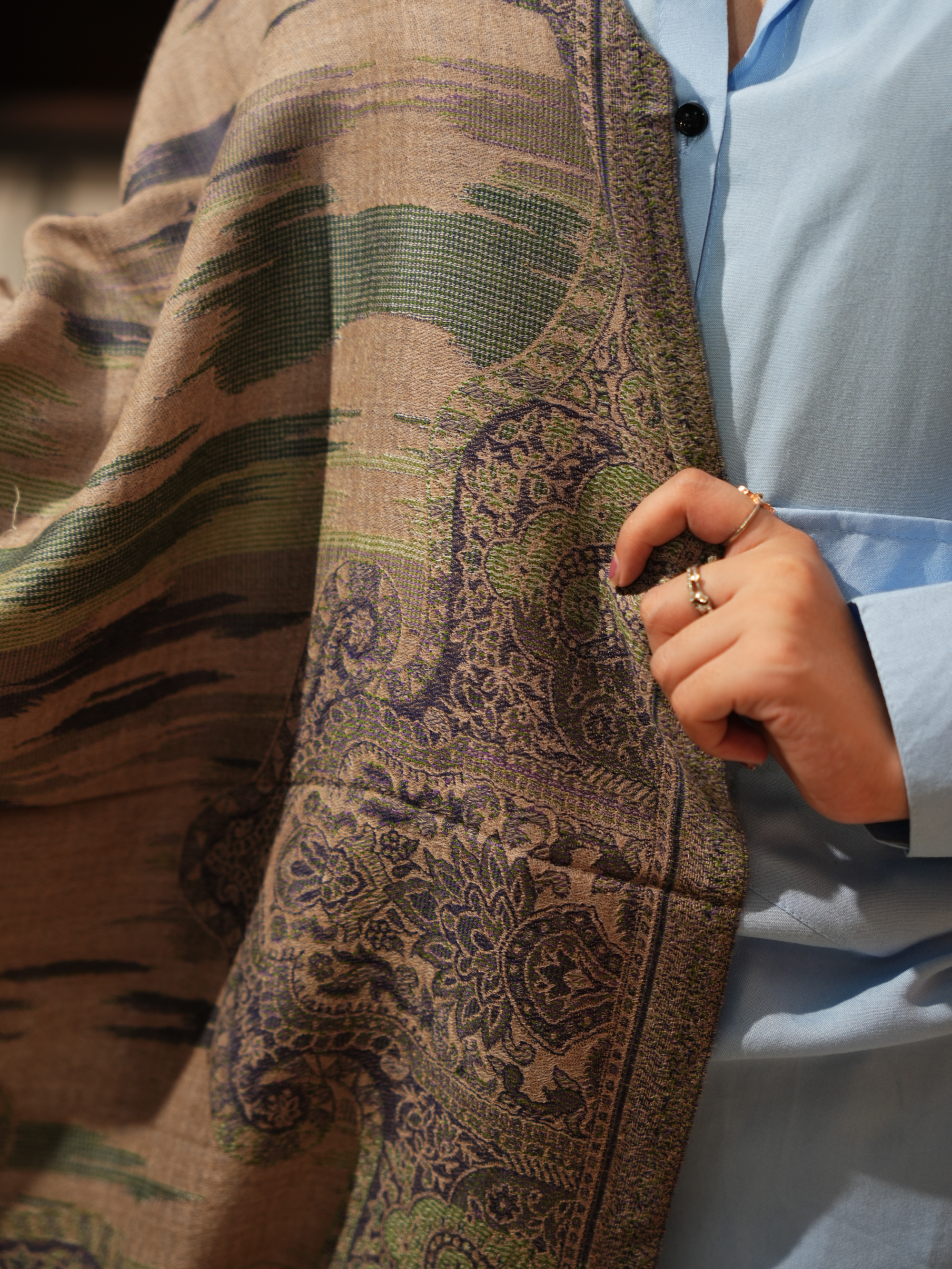 Karivani Women's Faux Pashmina Stole - Ikkat Zig Zag Stole