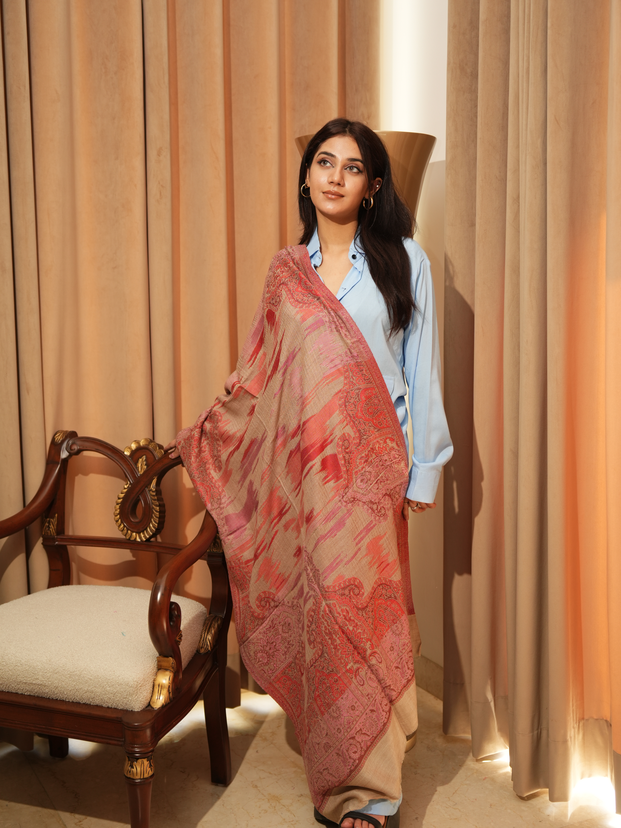 Karivani Women's Faux Pashmina Stole - Ikkat Zig Zag Stole