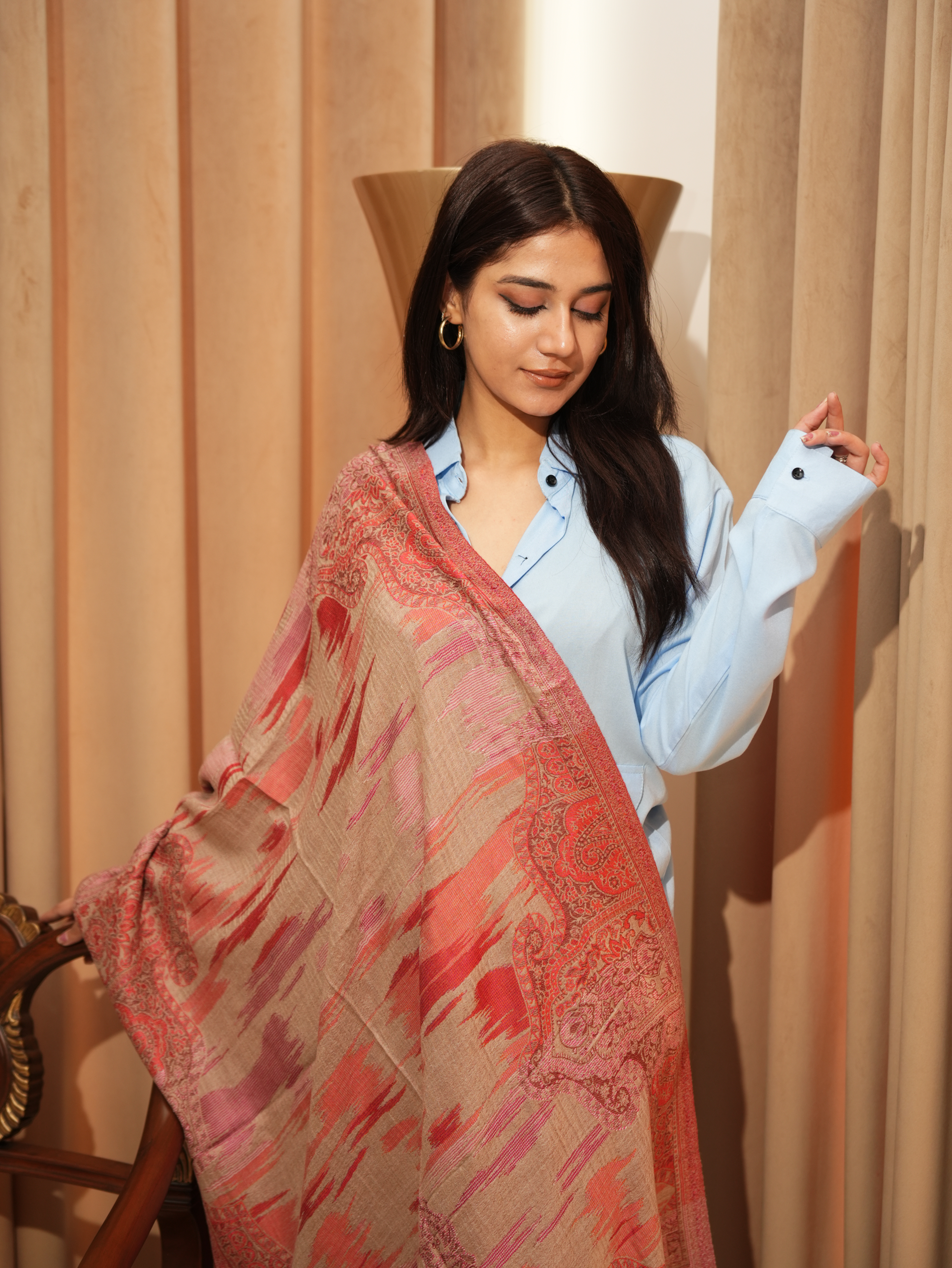 Karivani Women's Faux Pashmina Stole - Ikkat Zig Zag Stole