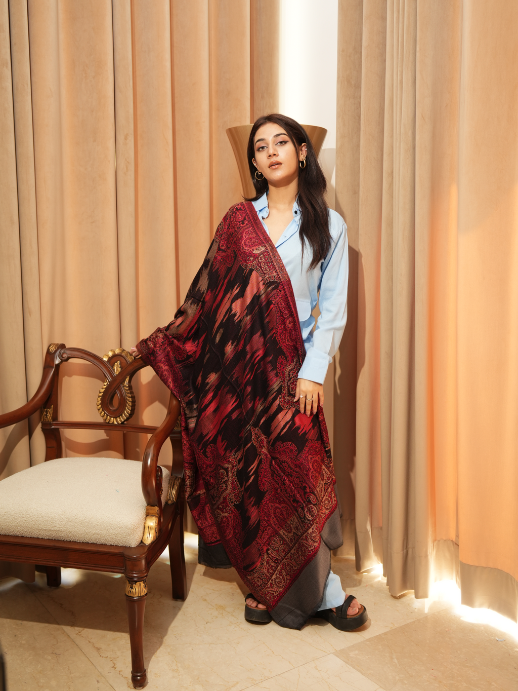 Karivani Women's Faux Pashmina Stole - Ikkat Zig Zag Stole