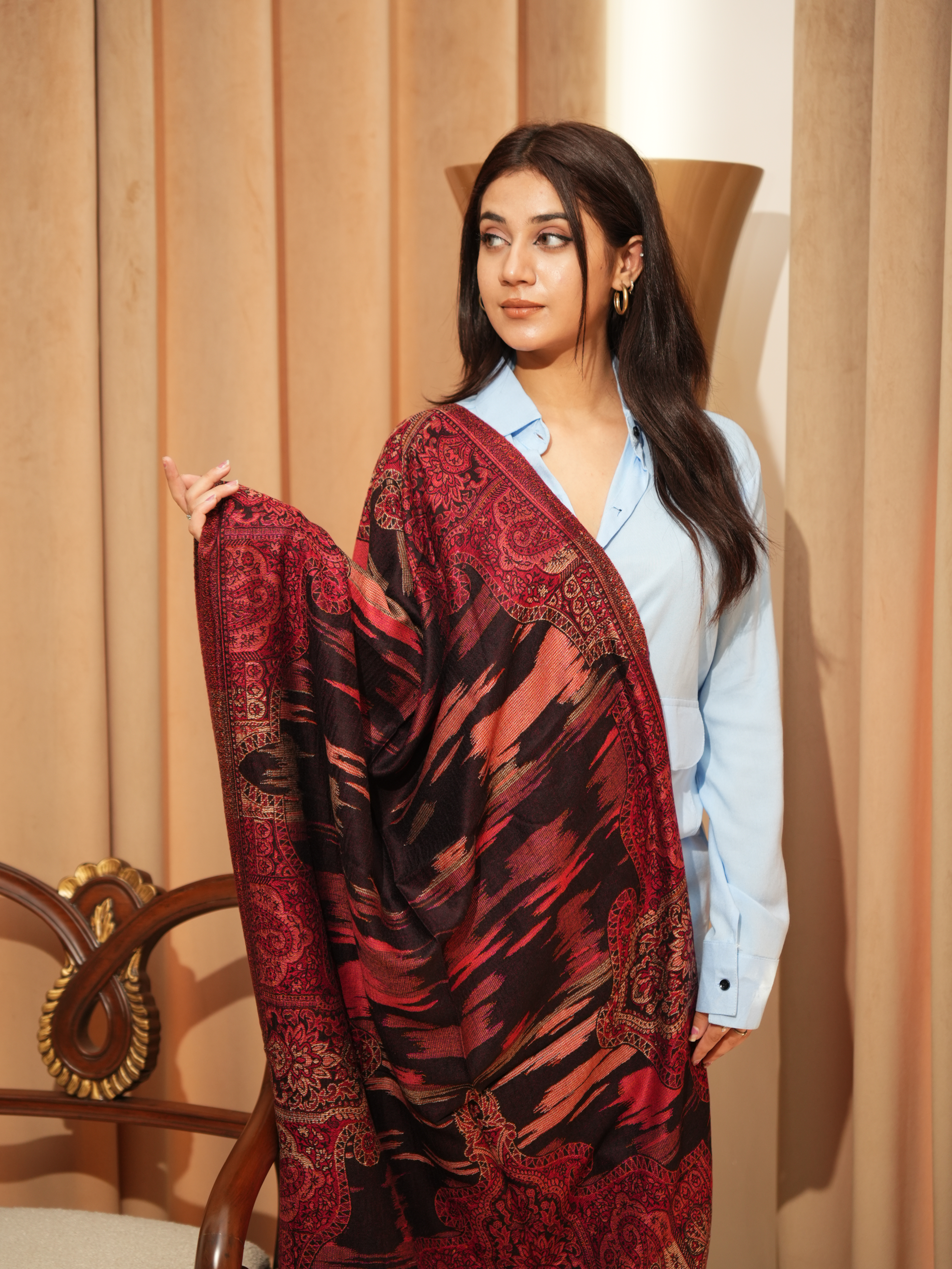 Karivani Women's Faux Pashmina Stole - Ikkat Zig Zag Stole