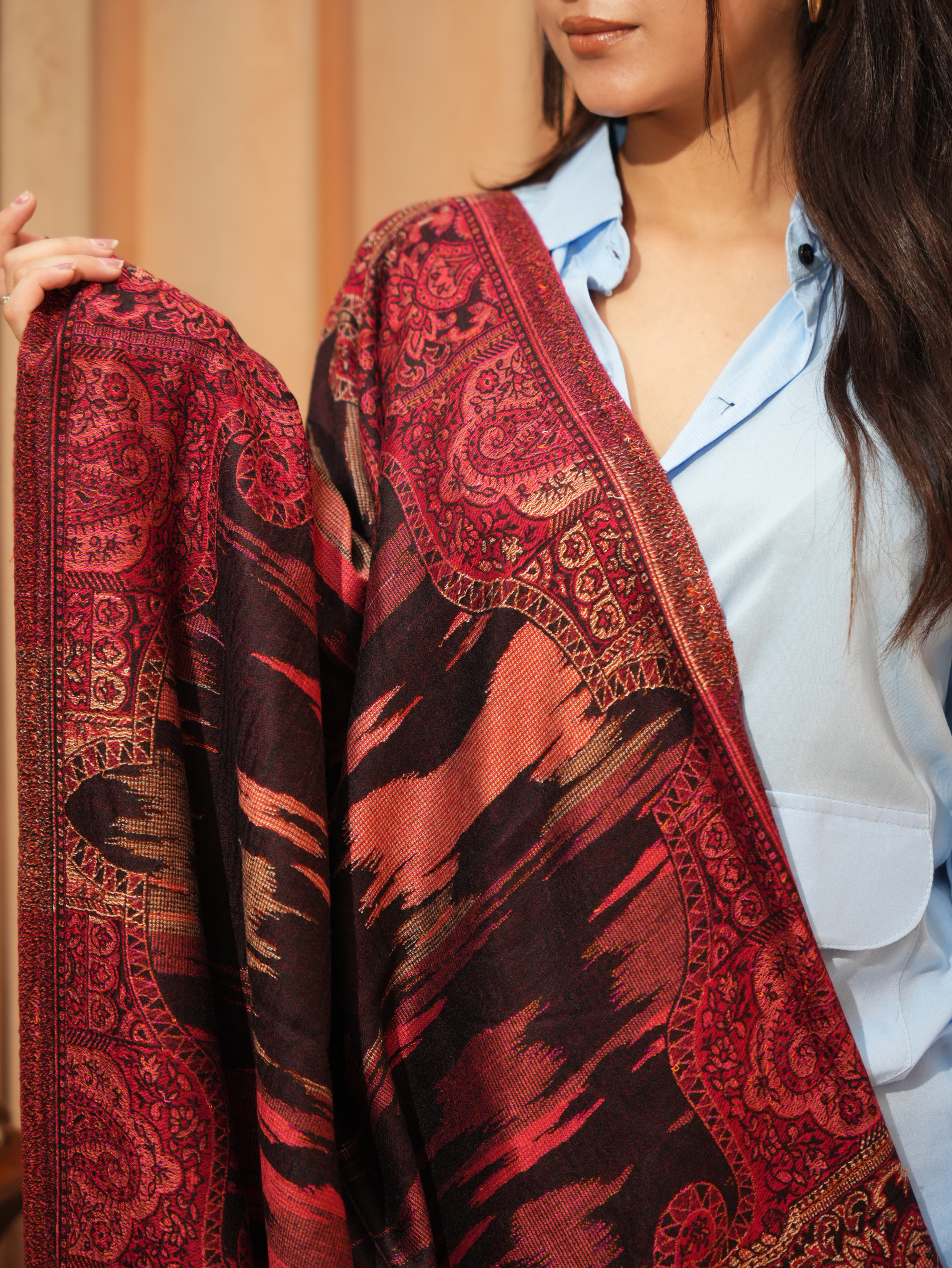 Karivani Women's Faux Pashmina Stole - Ikkat Zig Zag Stole