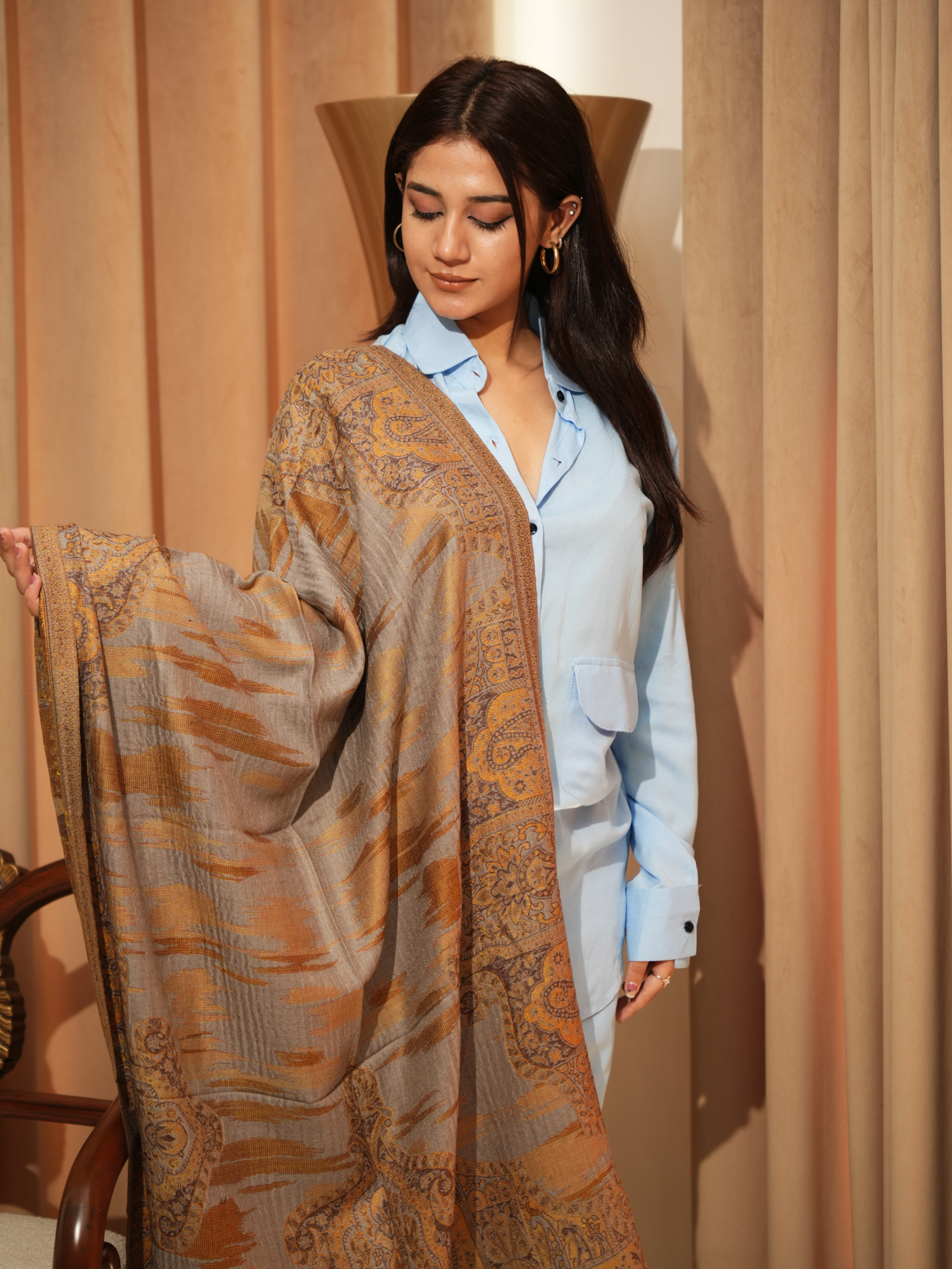 Karivani Women's Faux Pashmina Stole - Ikkat Zig Zag Stole