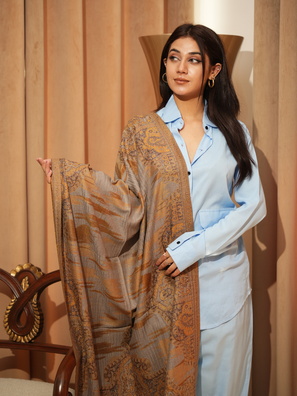 Karivani Women's Faux Pashmina Stole - Ikkat Zig Zag Stole