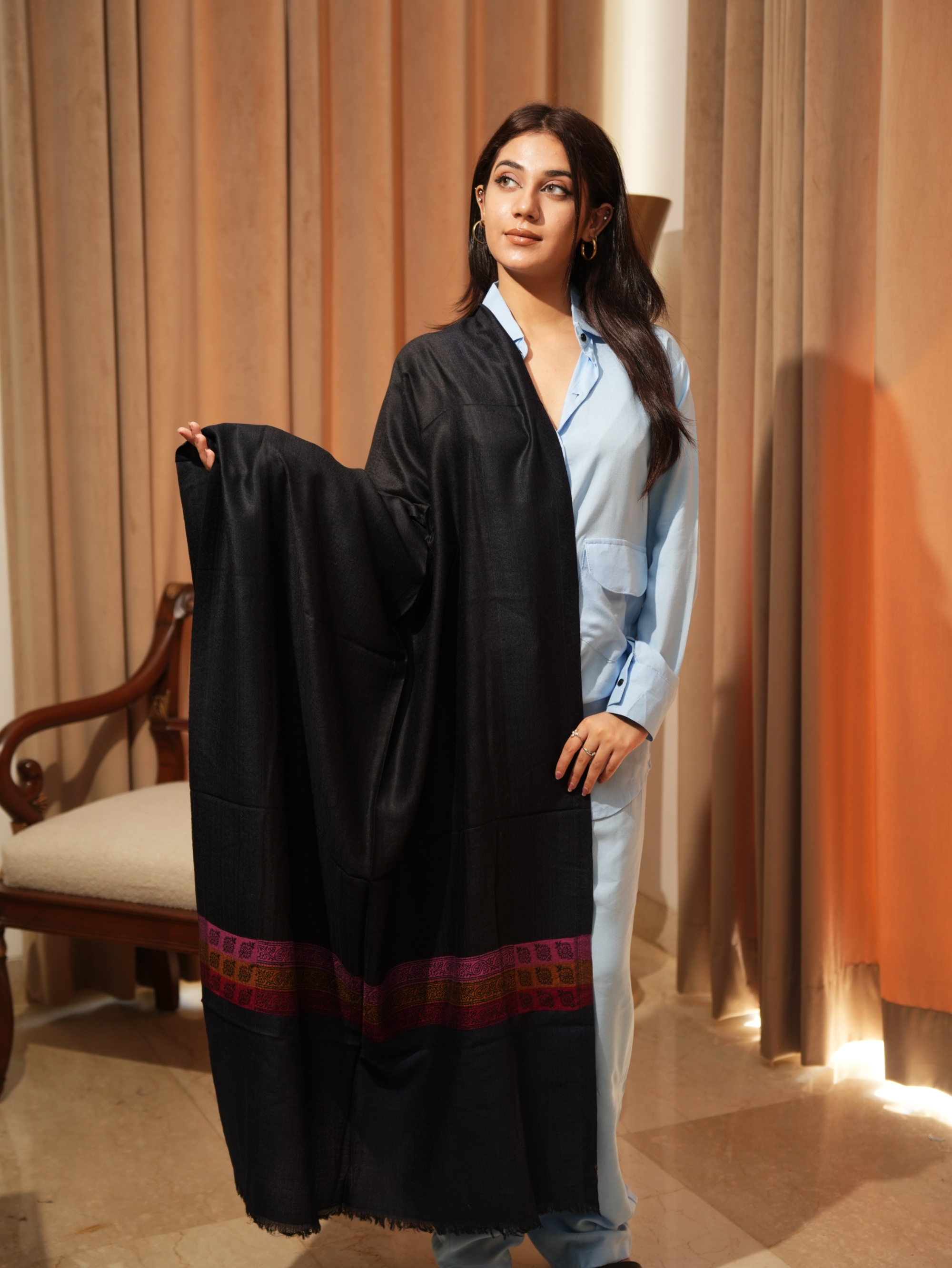 Karivani Women's Faux Pashmina Stole - Self Border Stole