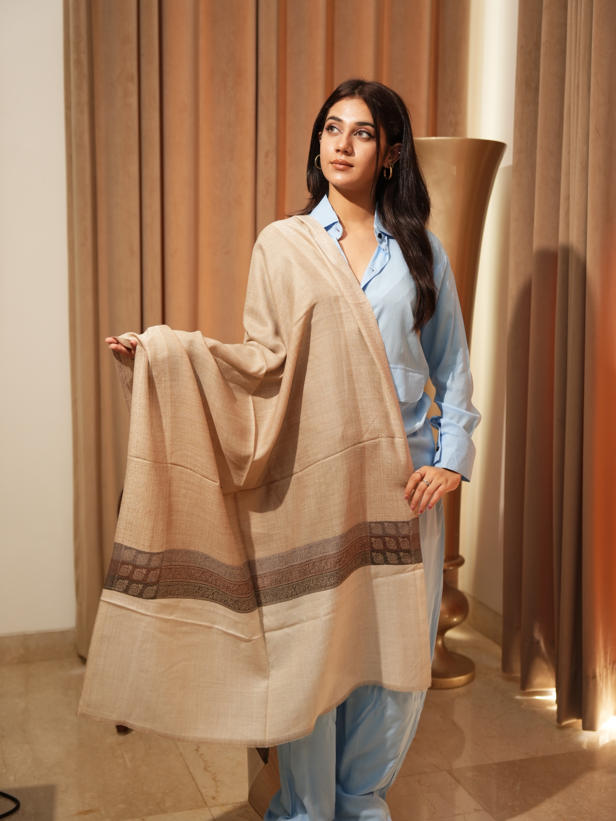 Karivani Women's Faux Pashmina Stole - Self Border Stole