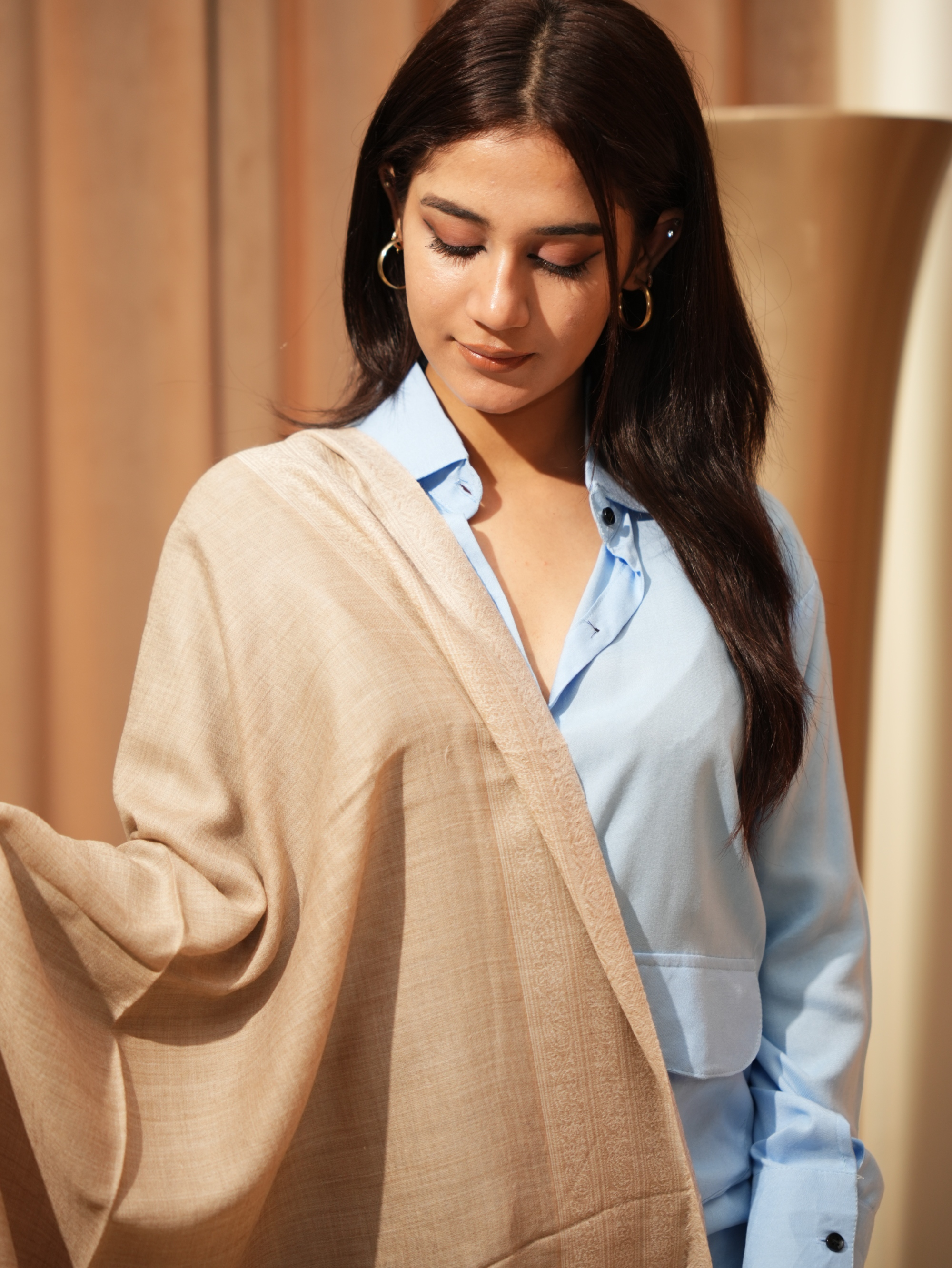 Karivani Women's Faux Pashmina Stole - Self Border Stole