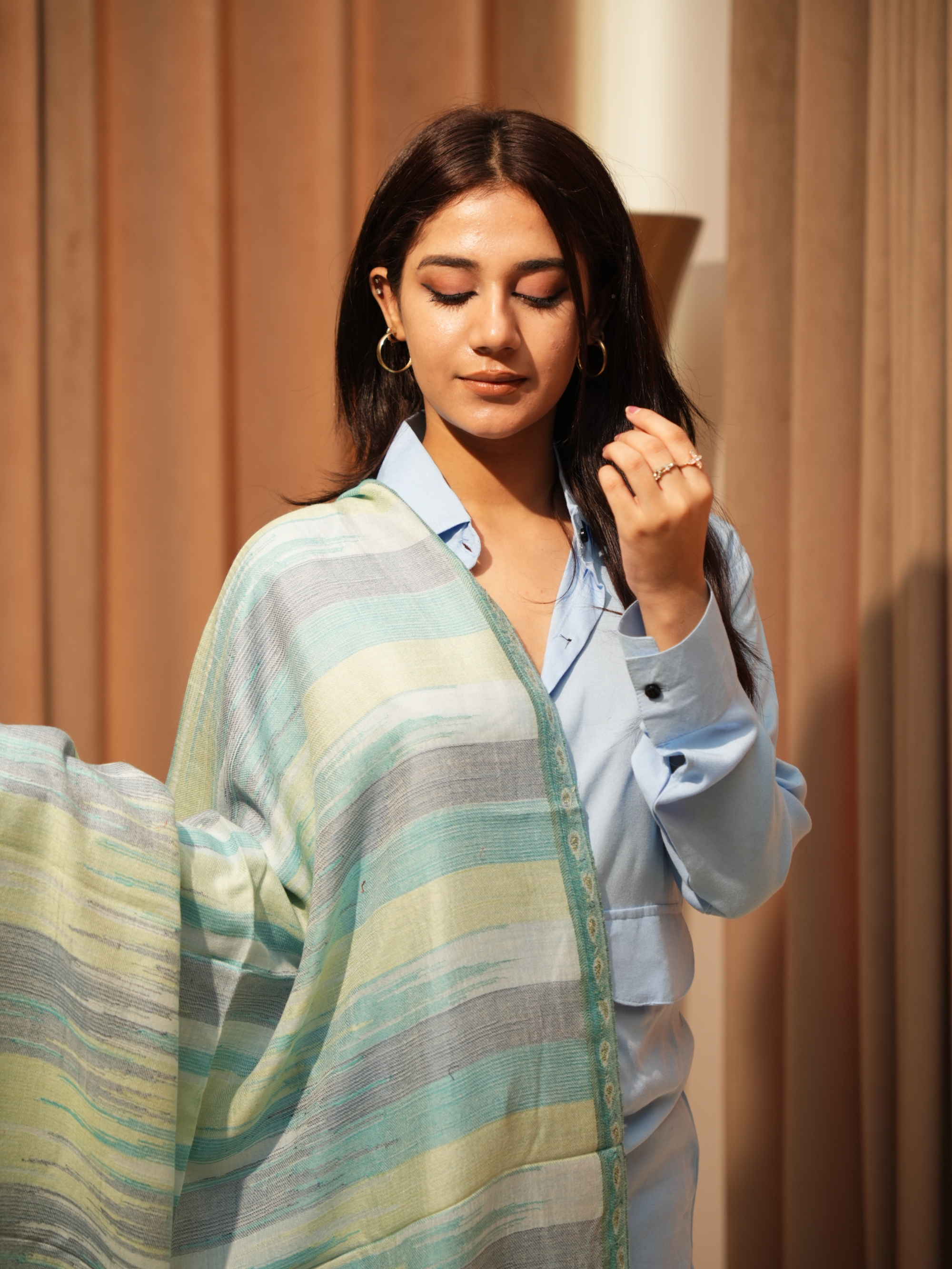 Karivani Women's Faux Pashmina Stole - Ikkat Stripe Stole