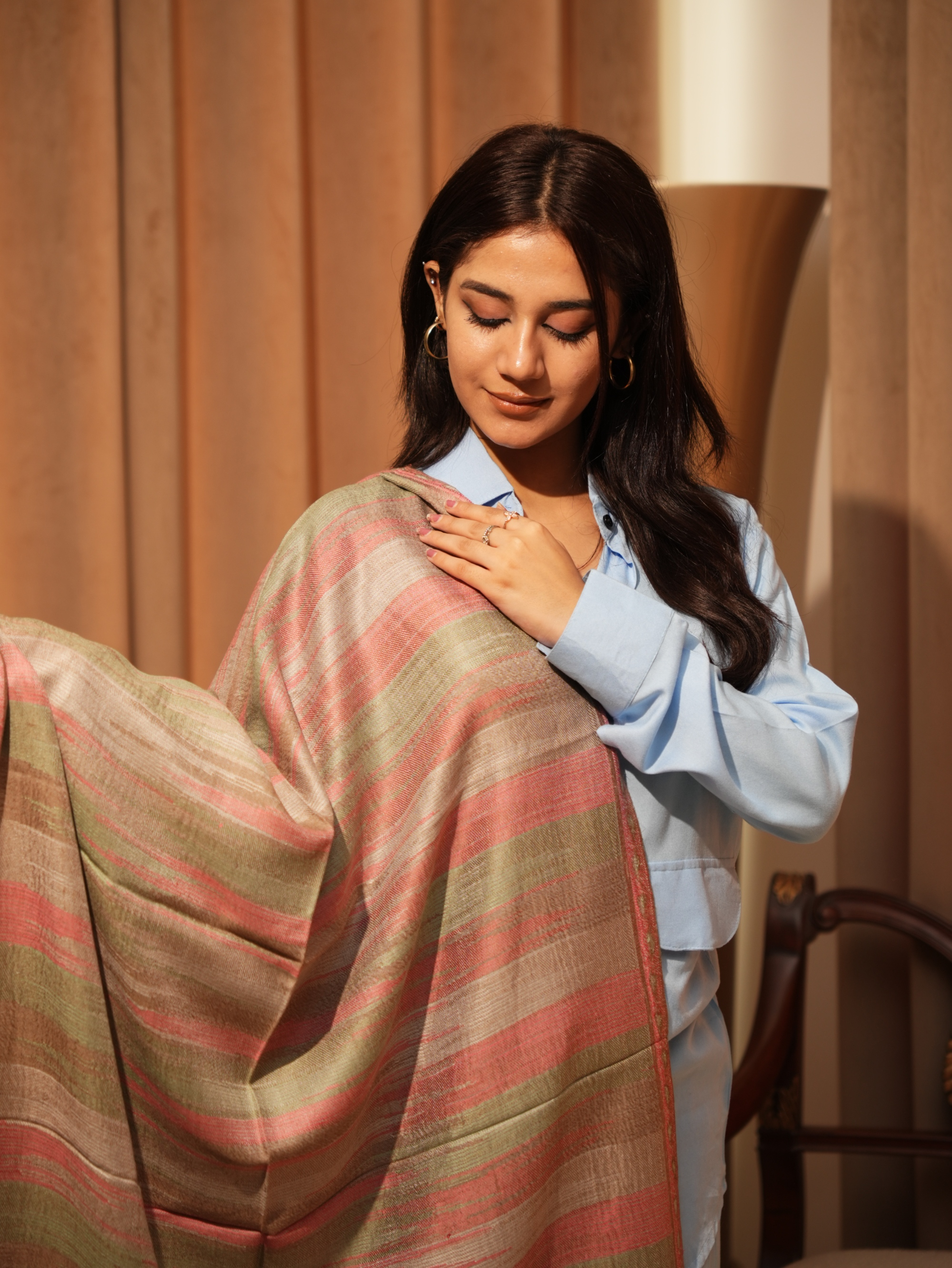 Karivani Women's Faux Pashmina Stole - Ikkat Stripe Stole