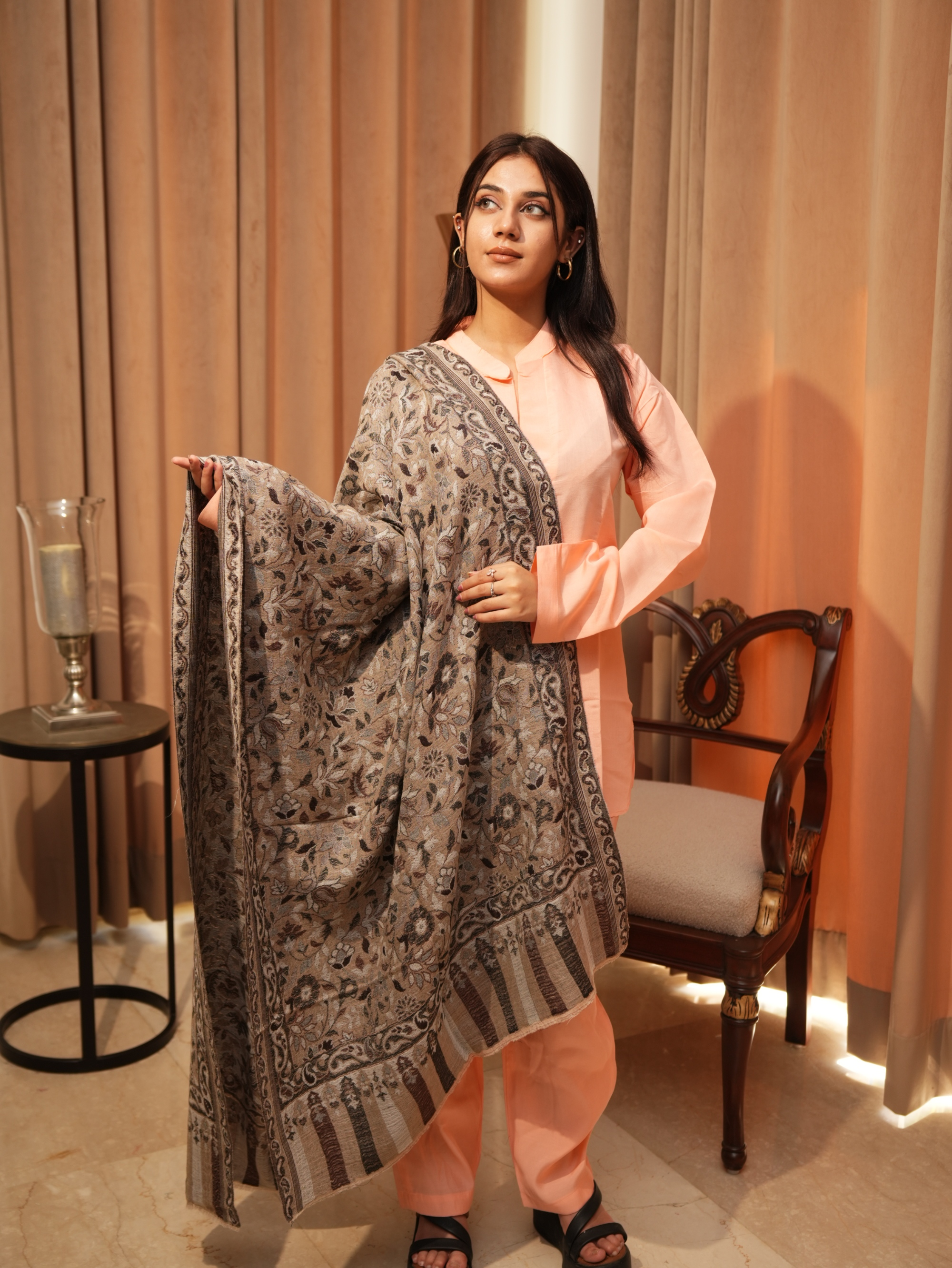 Karivani Women's Faux Pashmina Stole - Kani Jaal Reversible Stole