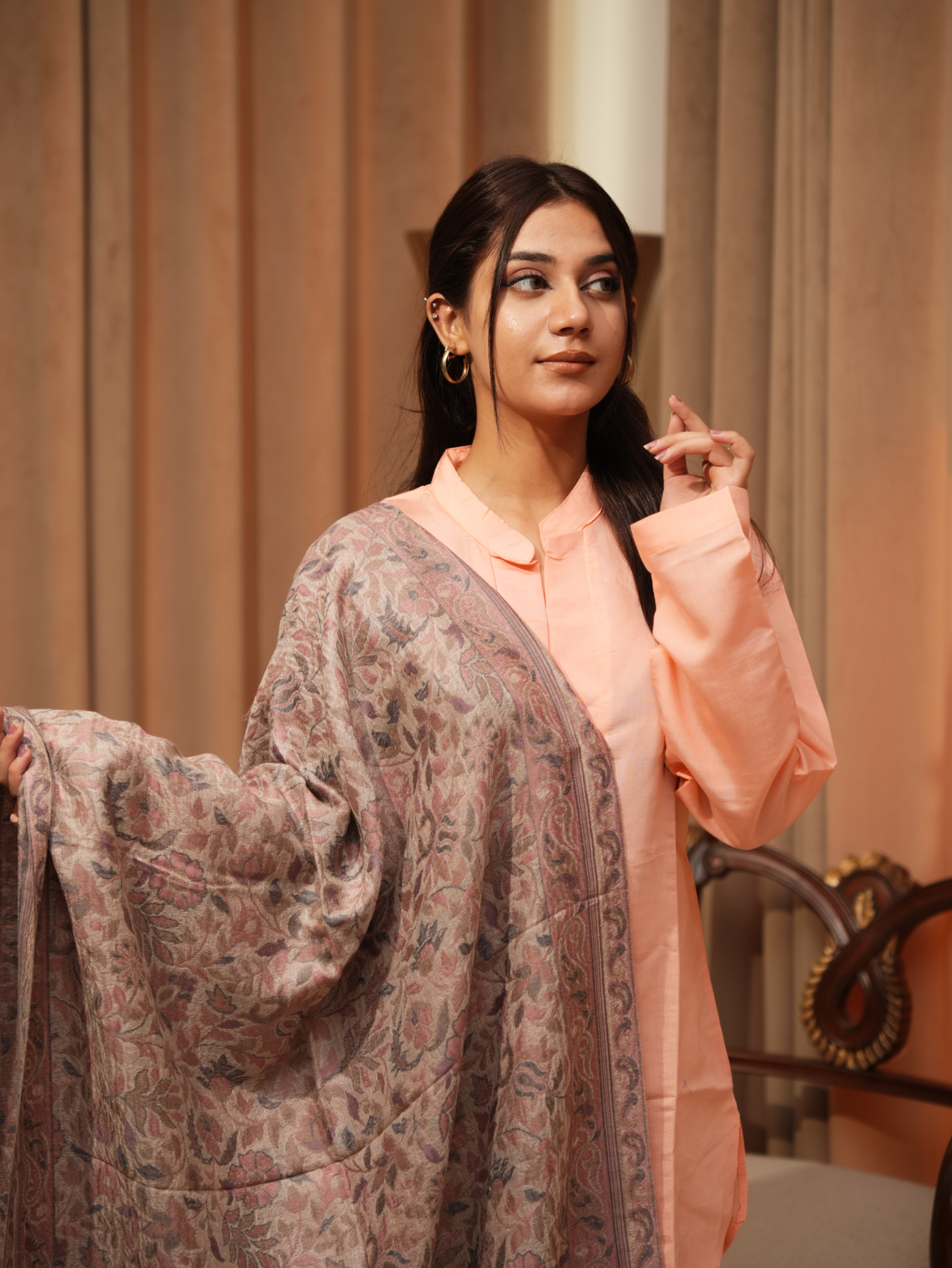 Karivani Women's Faux Pashmina Stole - Kani Jaal Reversible Stole