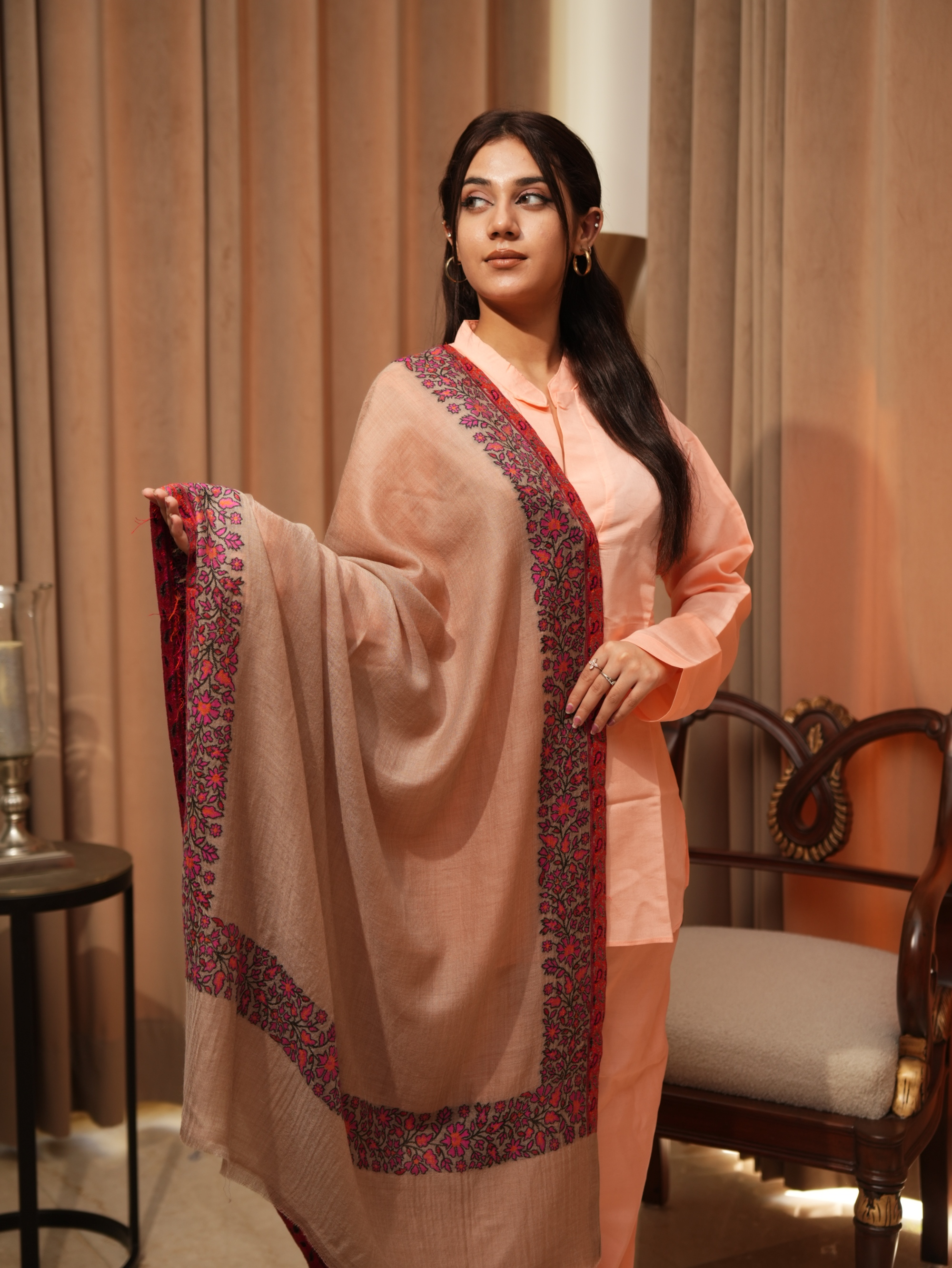 Karivani Women's Faux Pashmina Stole - Multi Border