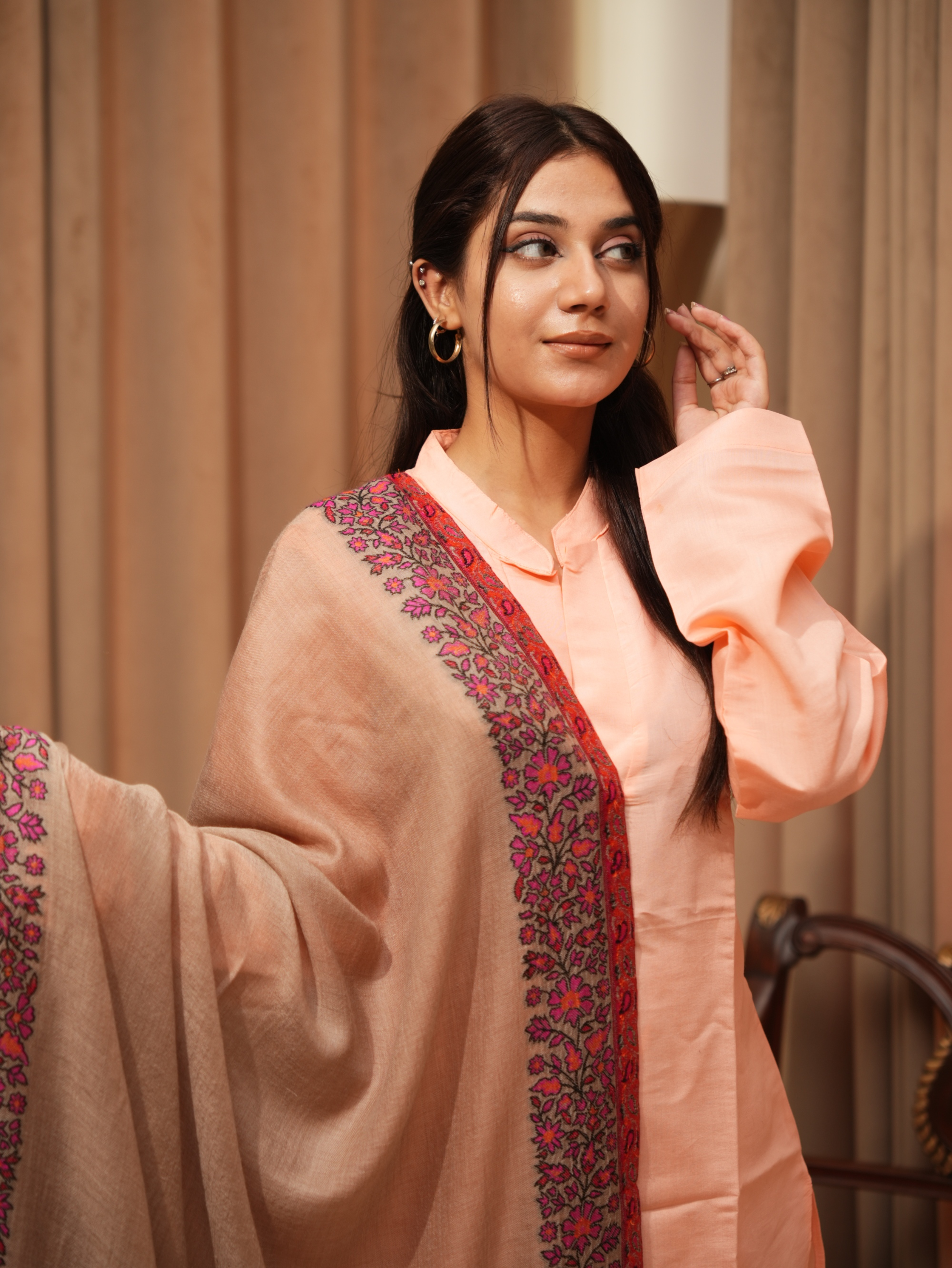 Karivani Women's Faux Pashmina Stole - Multi Border