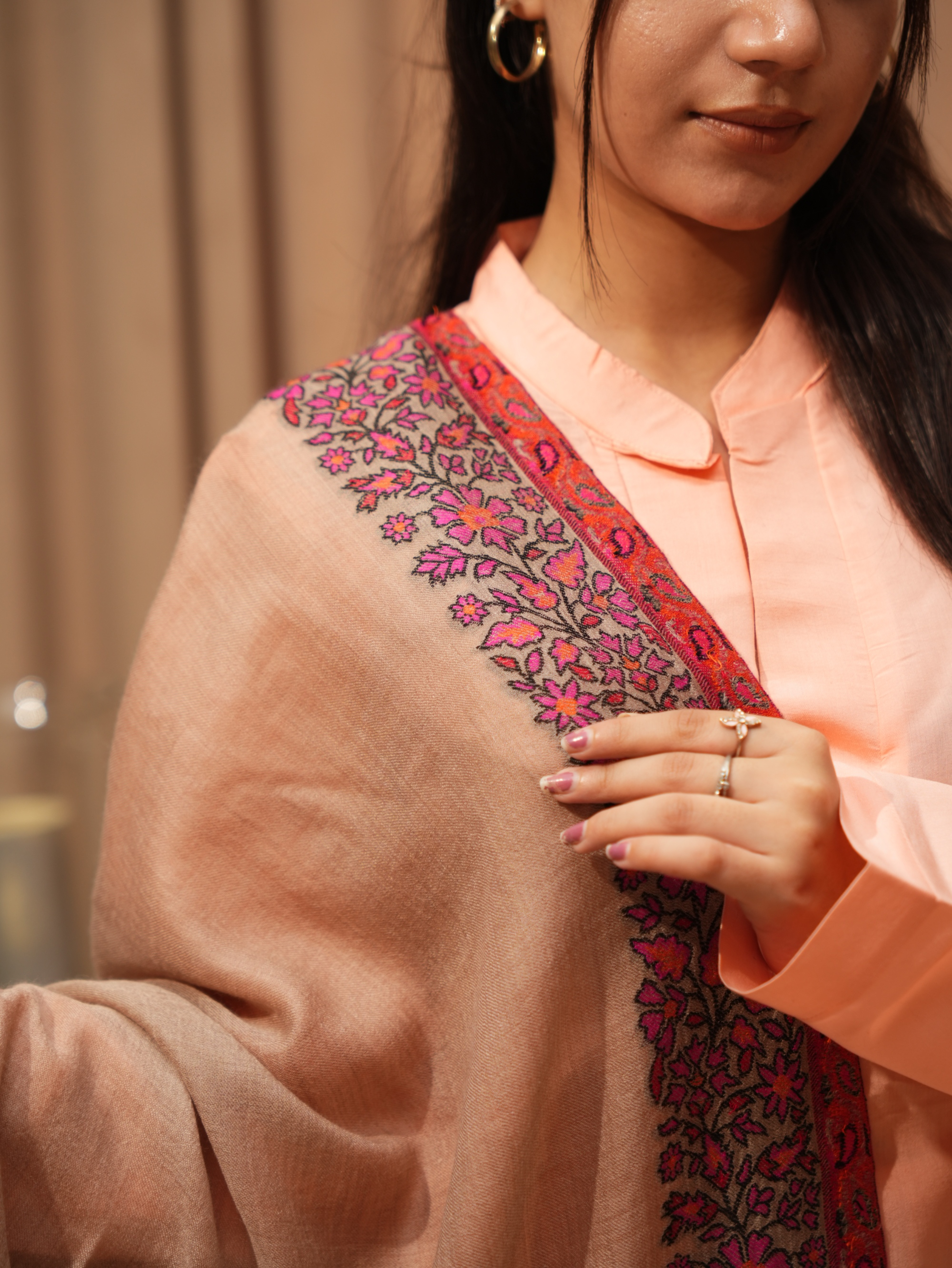 Karivani Women's Faux Pashmina Stole - Multi Border