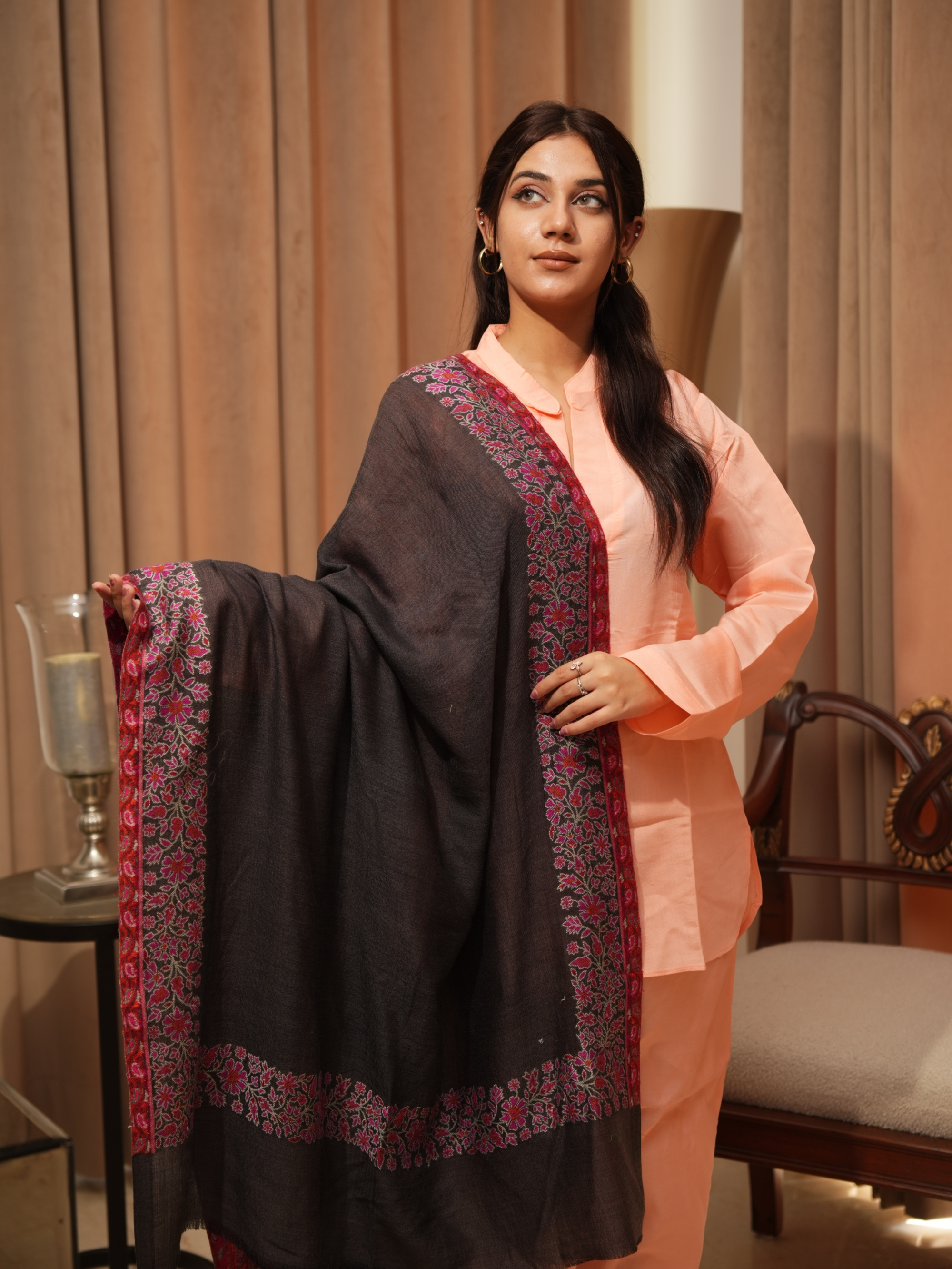 Karivani Women's Faux Pashmina Stole - Multi Border