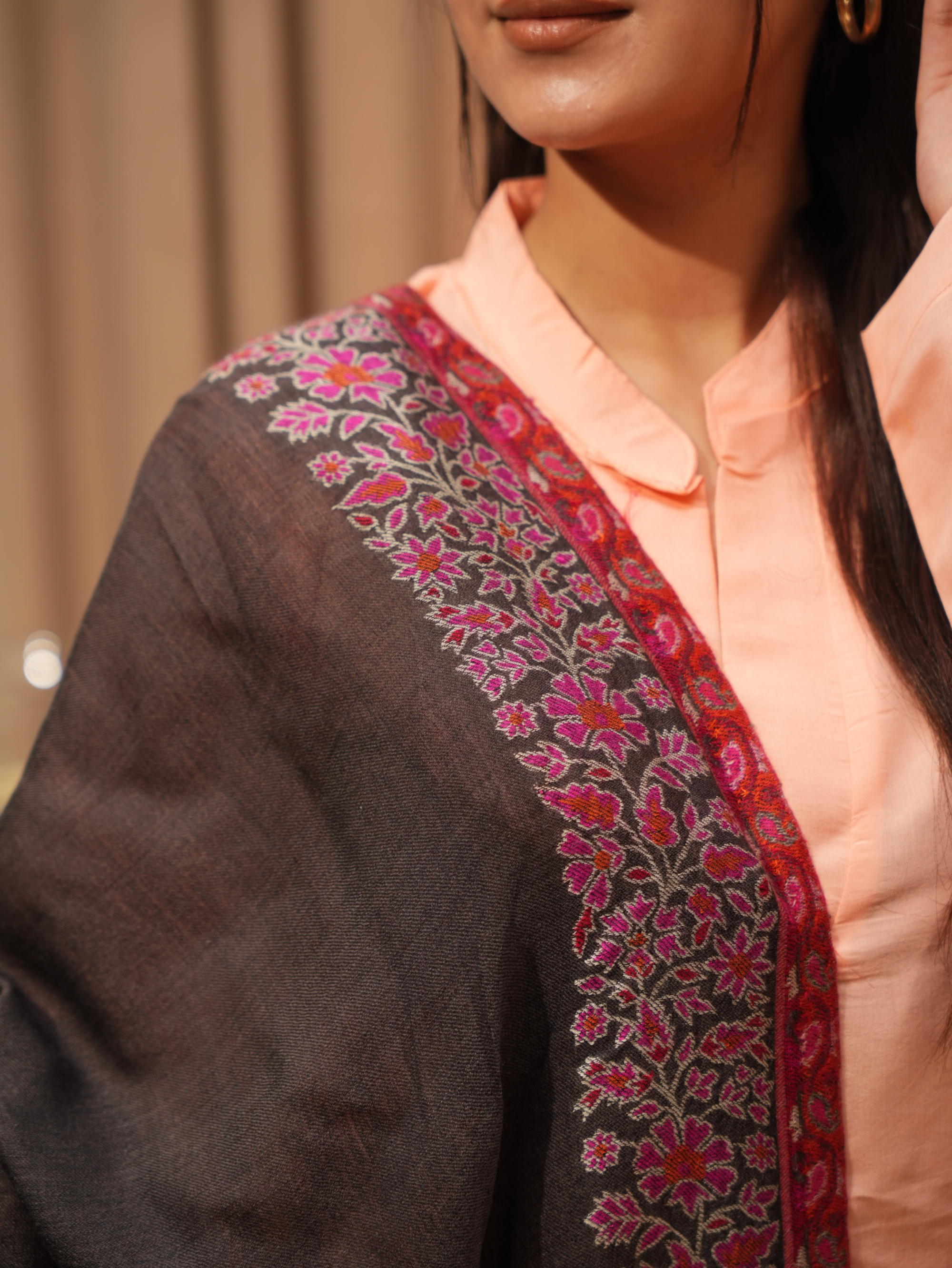 Karivani Women's Faux Pashmina Stole - Multi Border