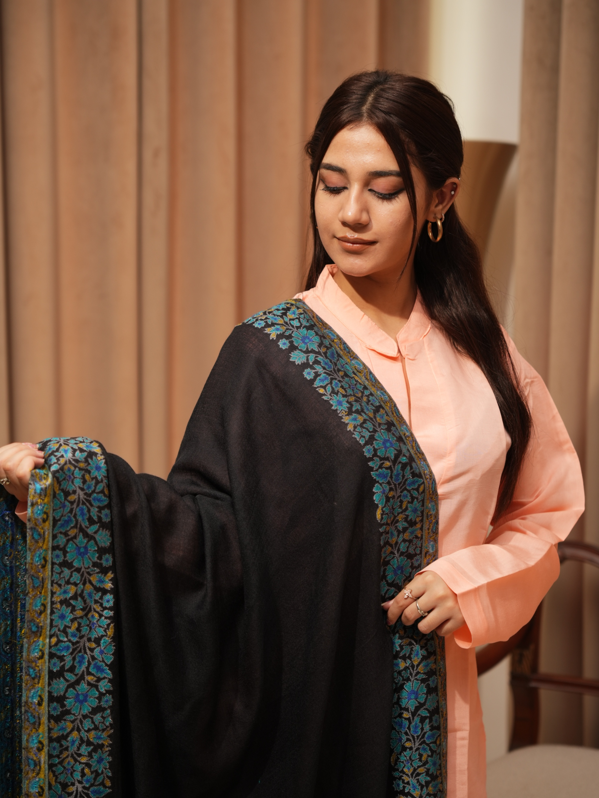 Karivani Women's Faux Pashmina Stole - Multi Border