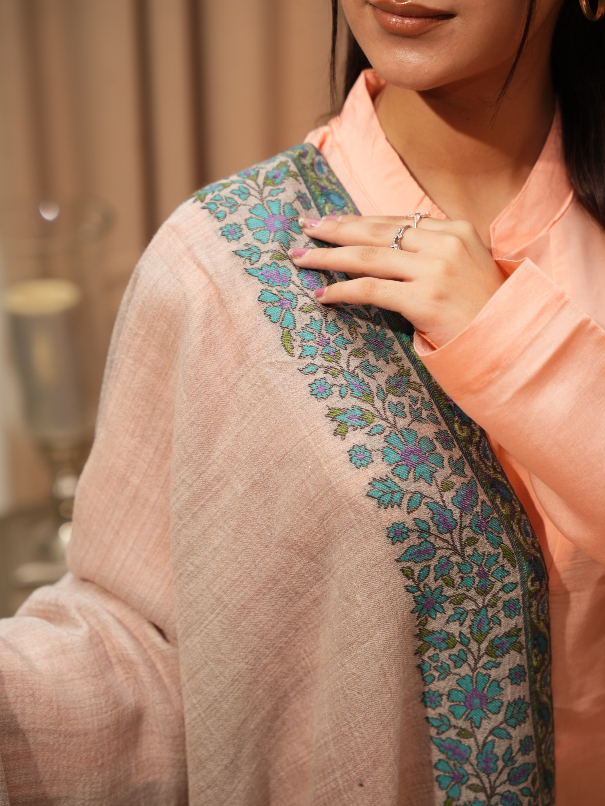 Karivani Women's Faux Pashmina Stole - Multi Border