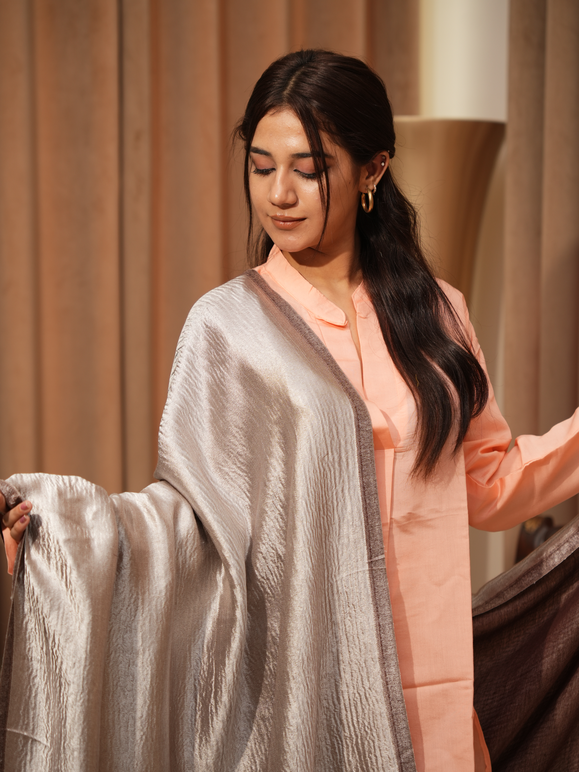 Karivani Women's Faux Pashmina Stole - Shiny Reversible Plain