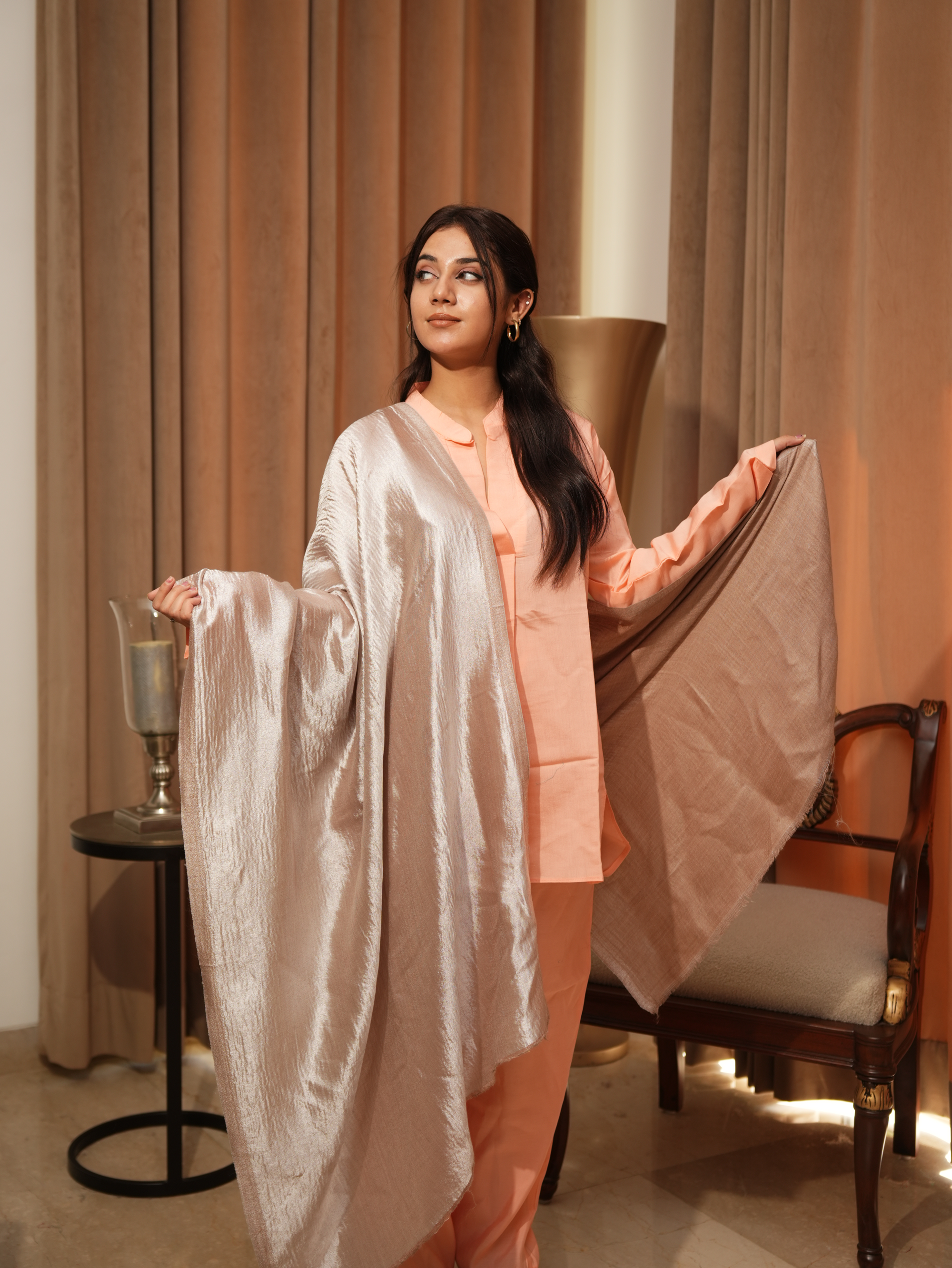 Karivani Women's Faux Pashmina Stole - Shiny Reversible Plain