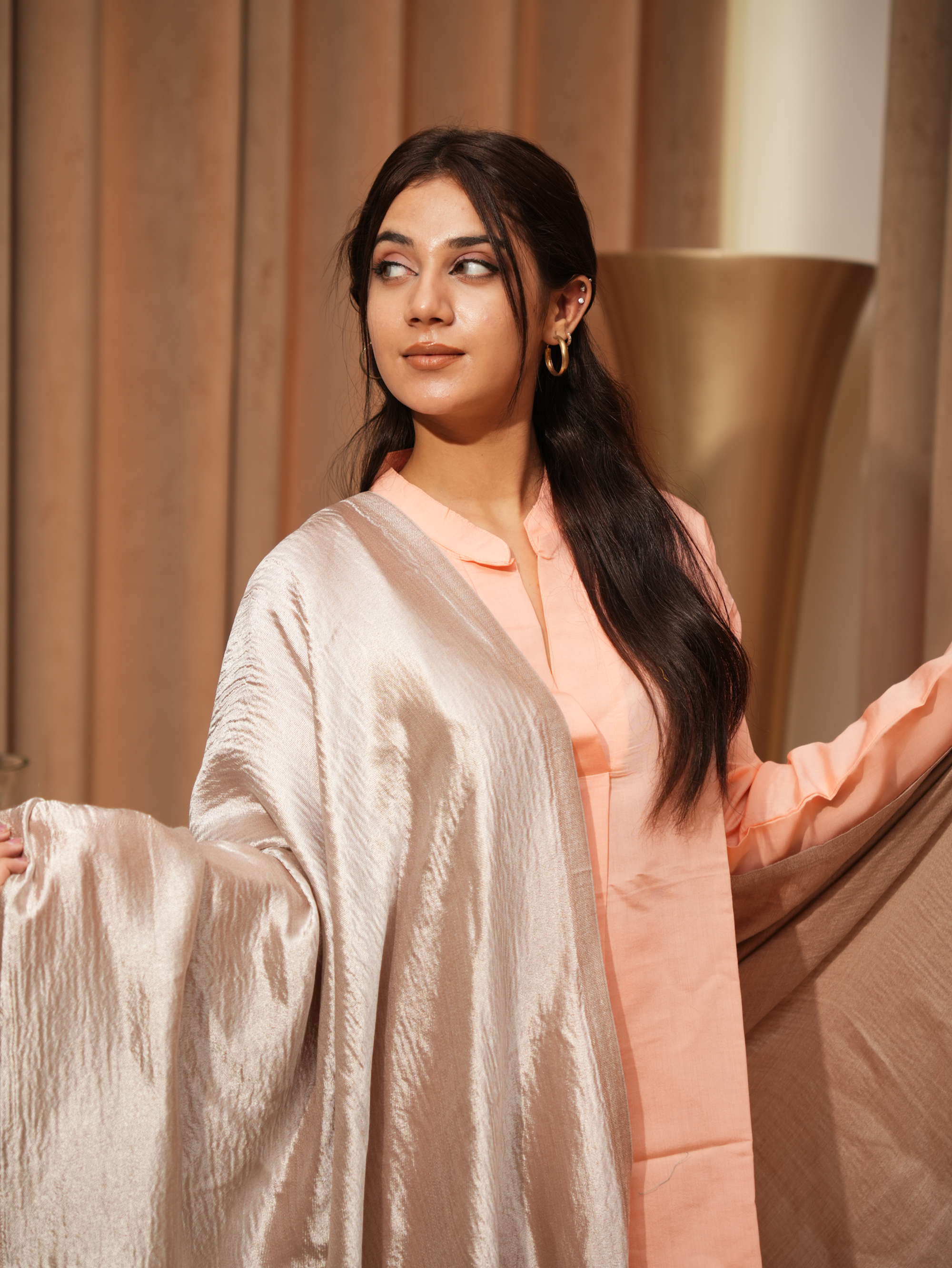 Karivani Women's Faux Pashmina Stole - Shiny Reversible Plain