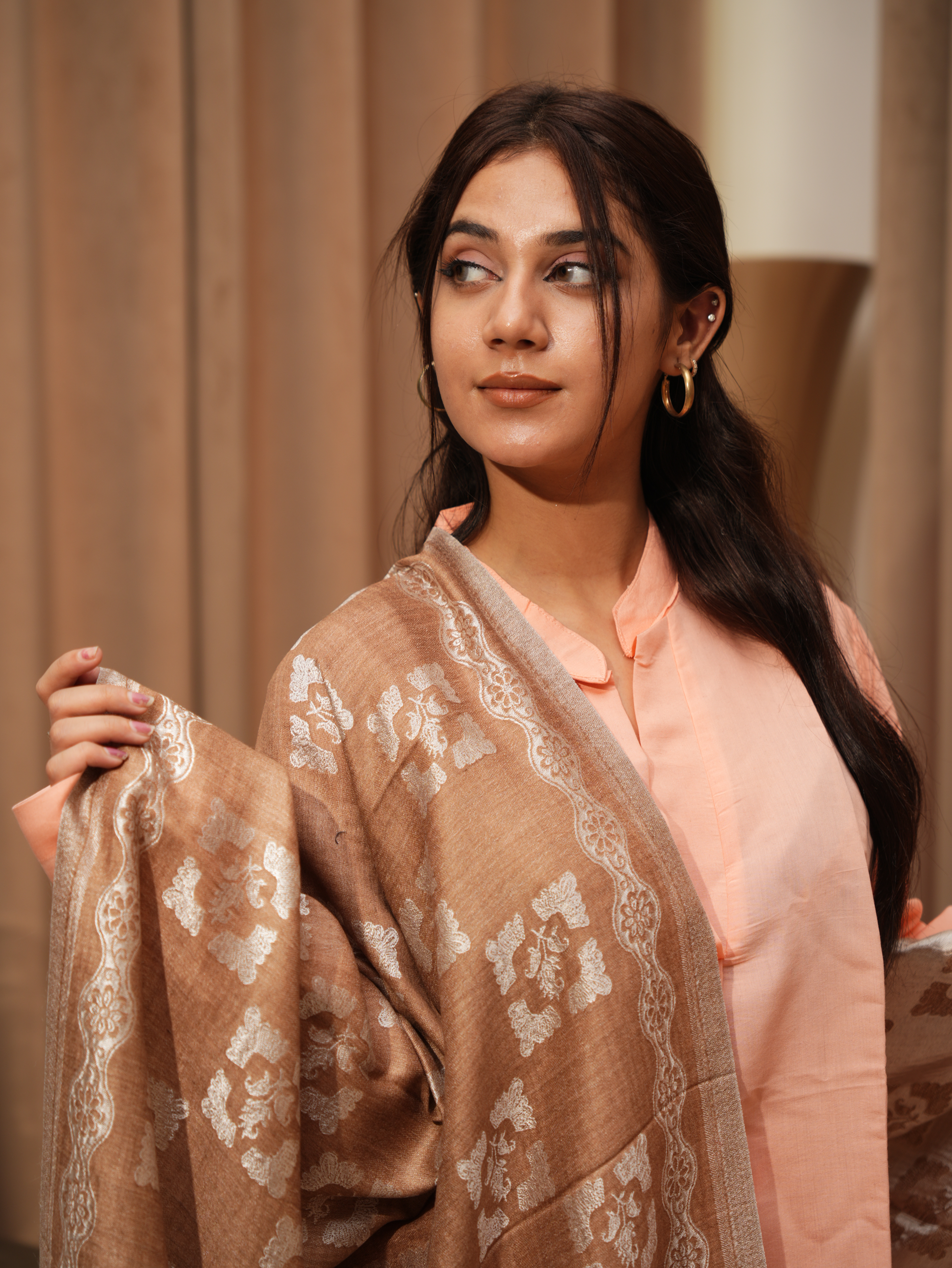 Karivani Women's Faux Pashmina Stole - Shiny Silk Jaal