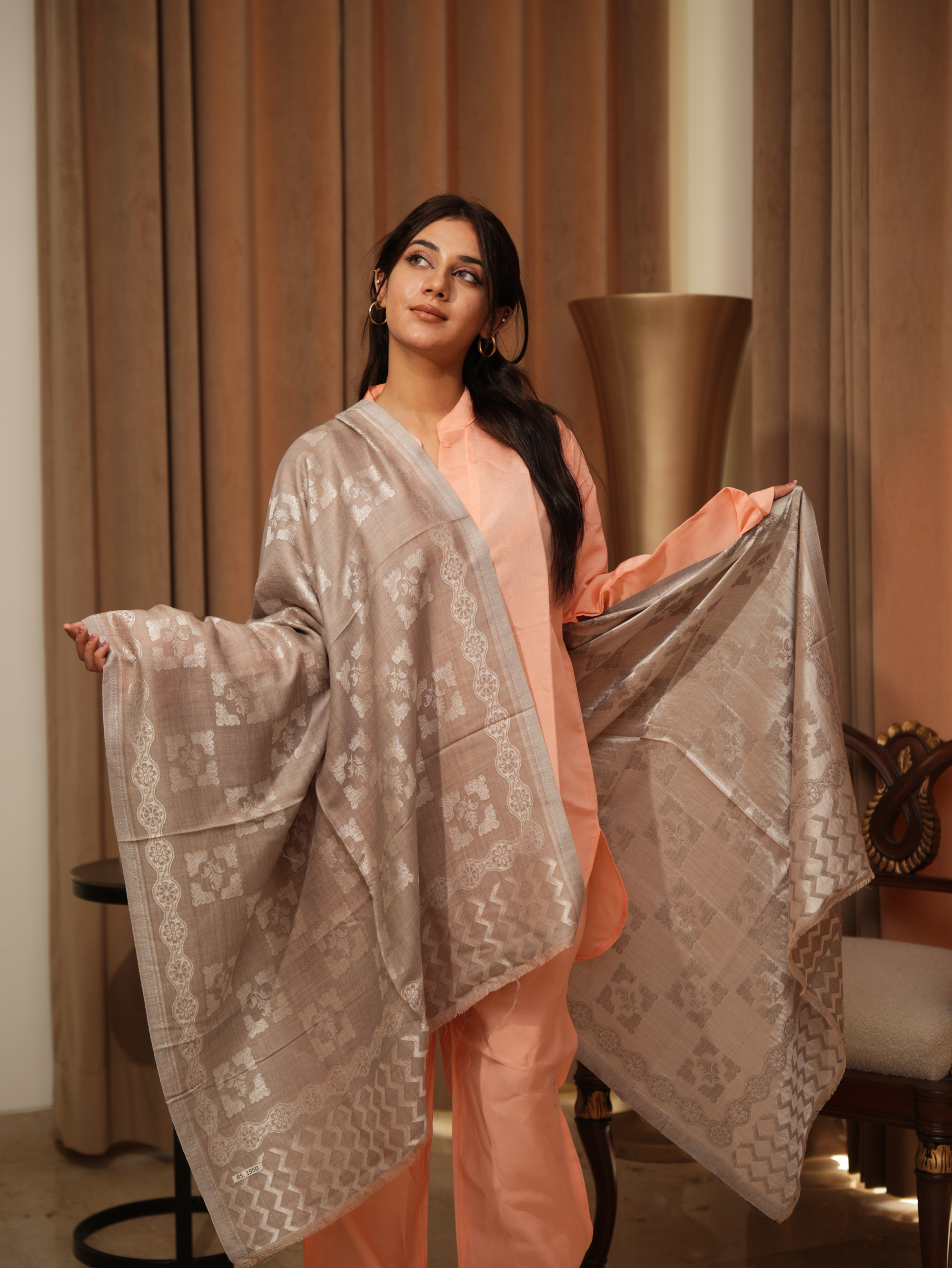 Karivani Women's Faux Pashmina Stole - Shiny Silk Jaal