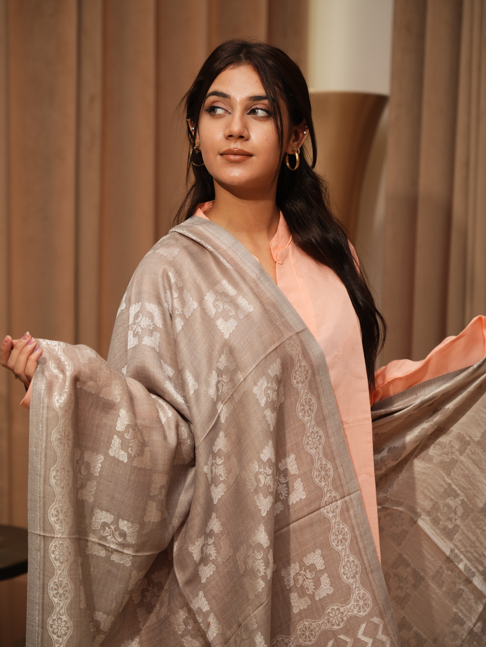 Karivani Women's Faux Pashmina Stole - Shiny Silk Jaal