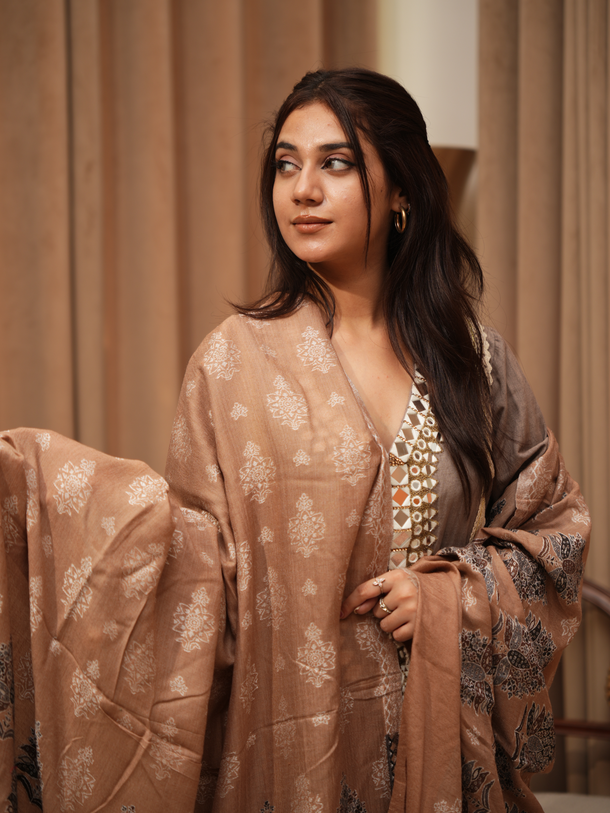 Karivani Women's Faux Pashmina Shawl - Multi Tree Buti Shawl