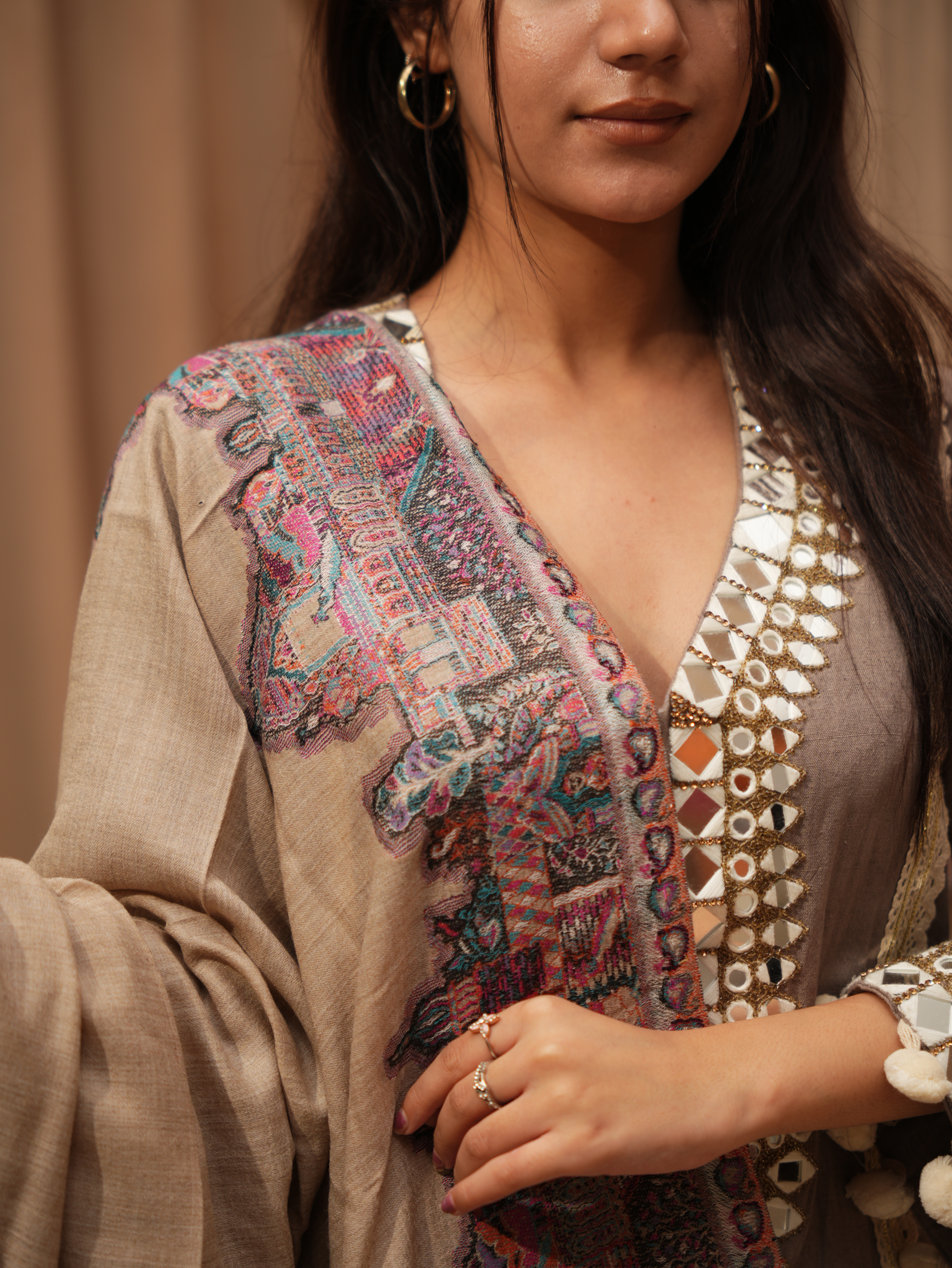 Karivani Women's Faux Pashmina Shawl - Muglai Border Shawl