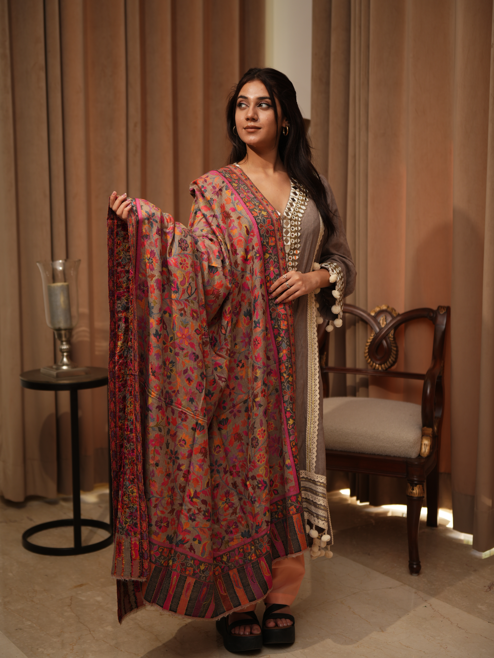 Karivani Women's Faux Pashmina Shawl - Kani Full Border Shawl