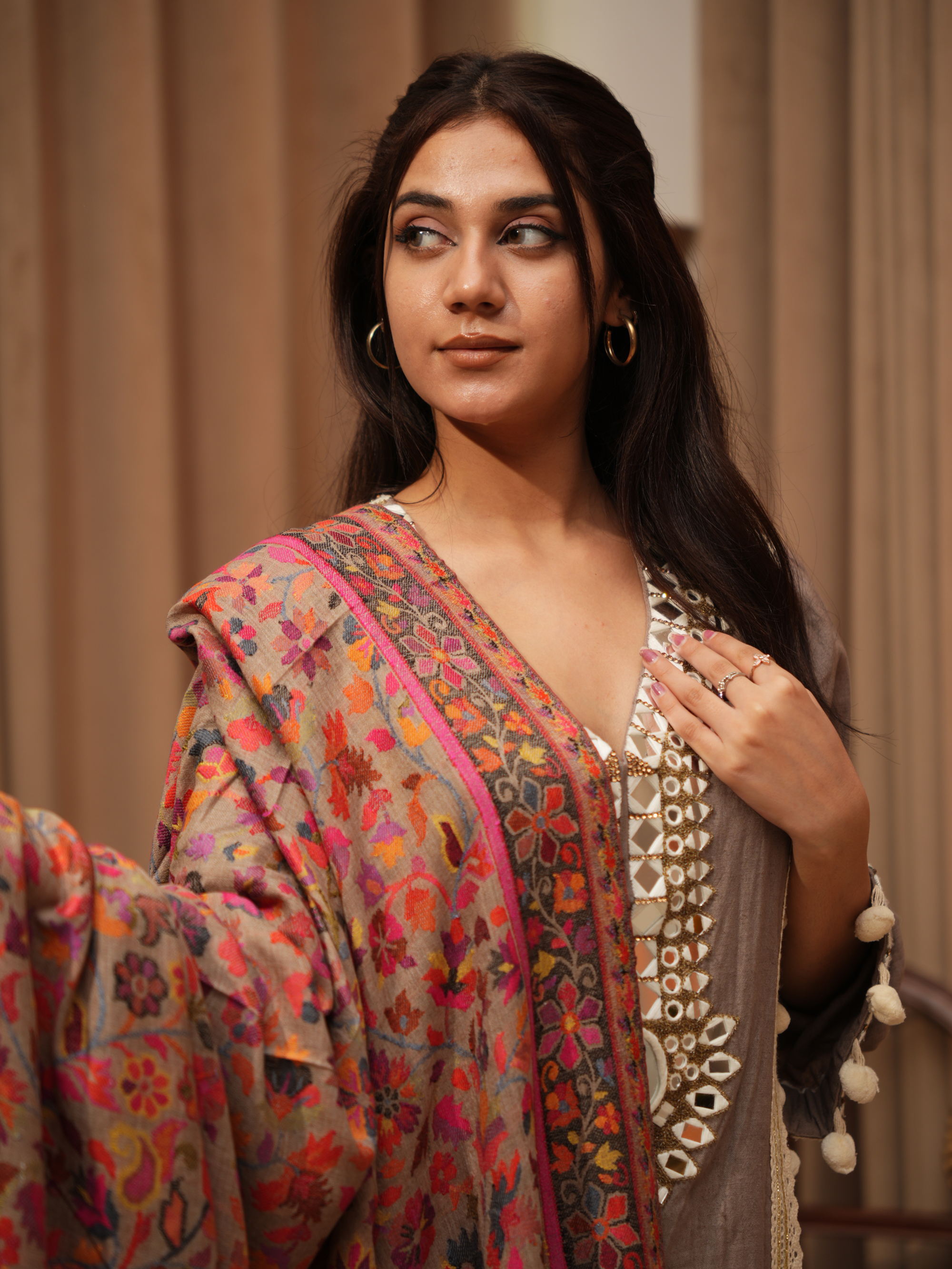 Karivani Women's Faux Pashmina Shawl - Kani Full Border Shawl