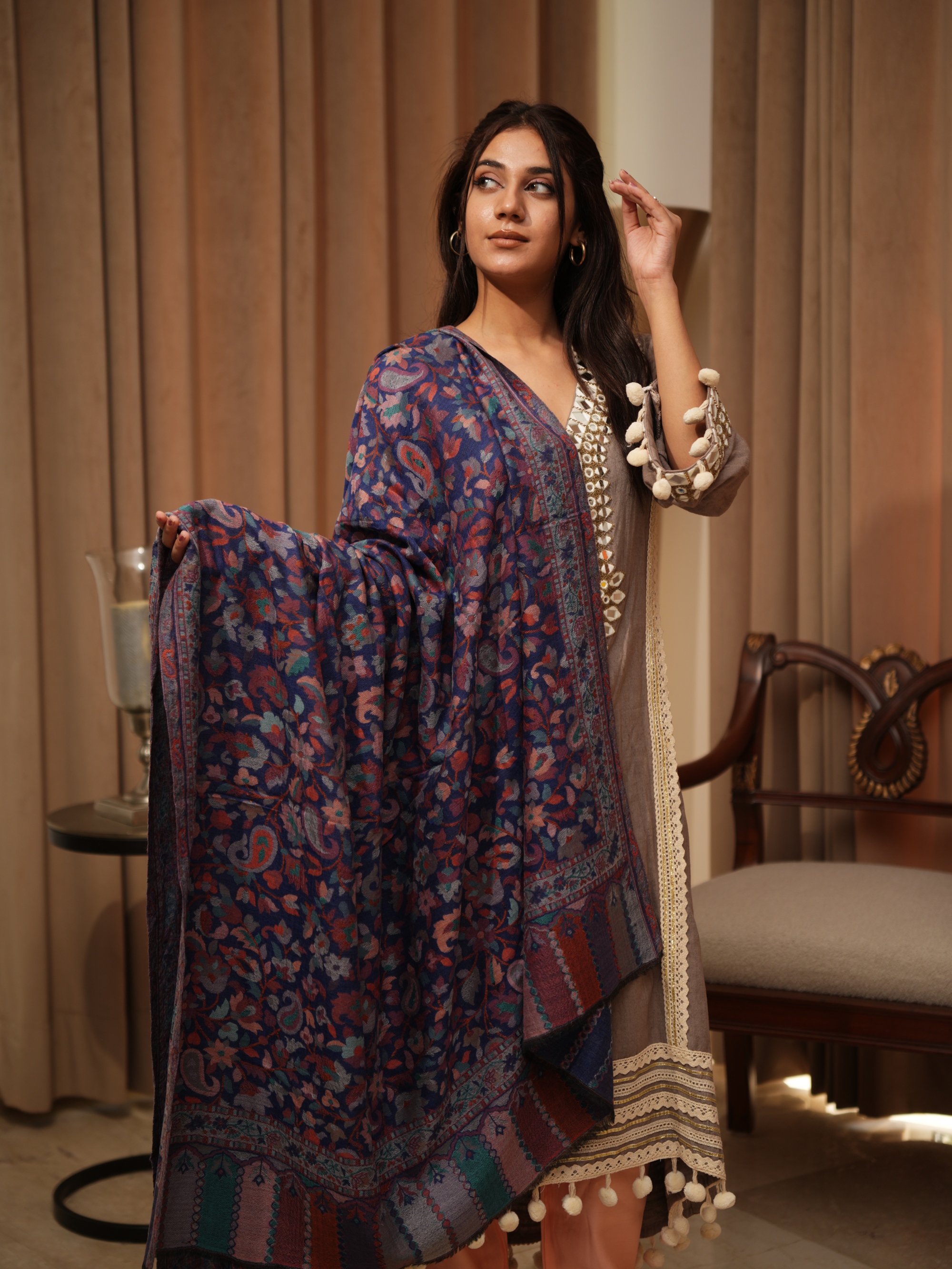 Karivani Women's Faux Pashmina Shawl - Kani Full Border Shawl