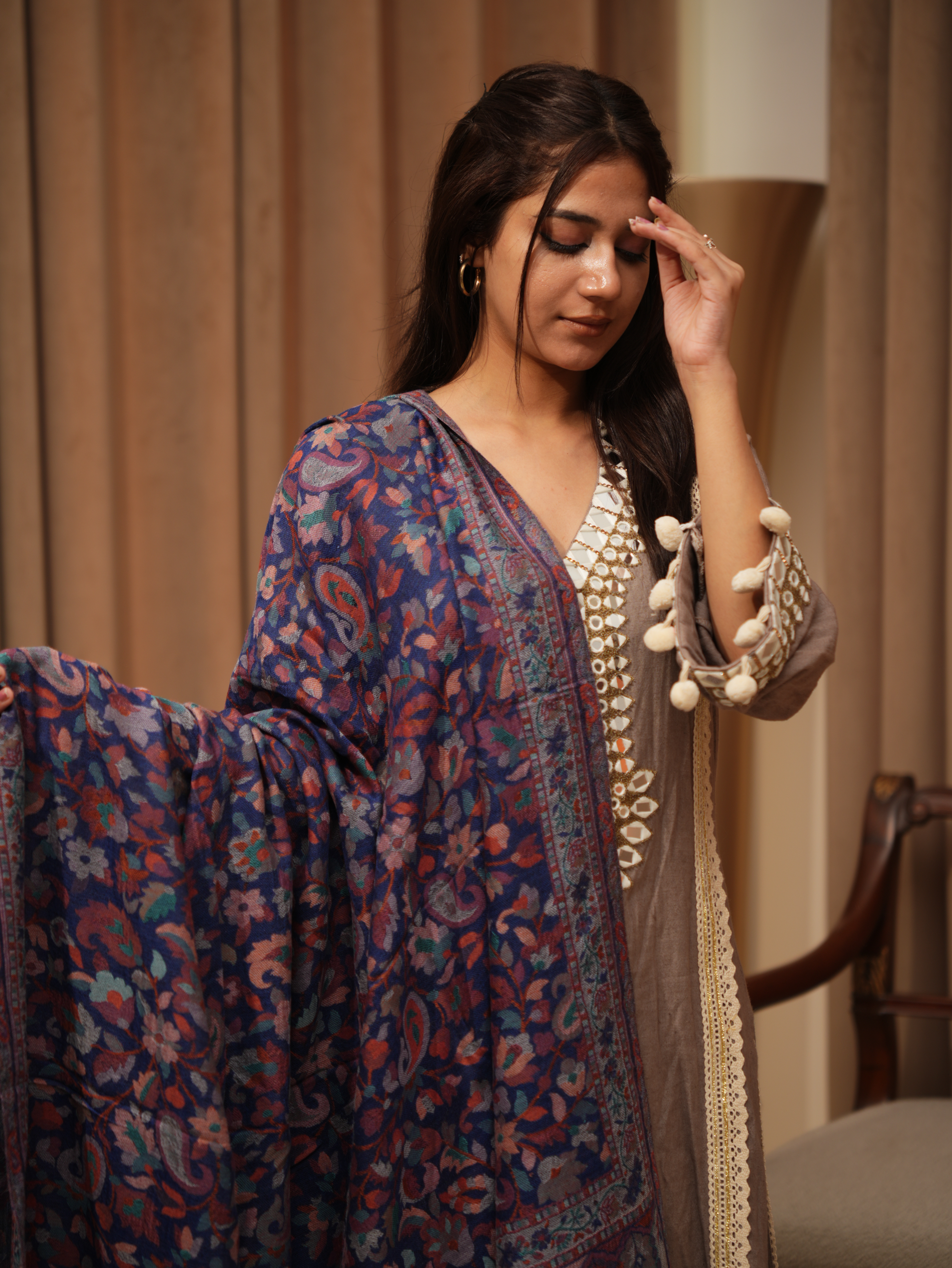 Karivani Women's Faux Pashmina Shawl - Kani Full Border Shawl