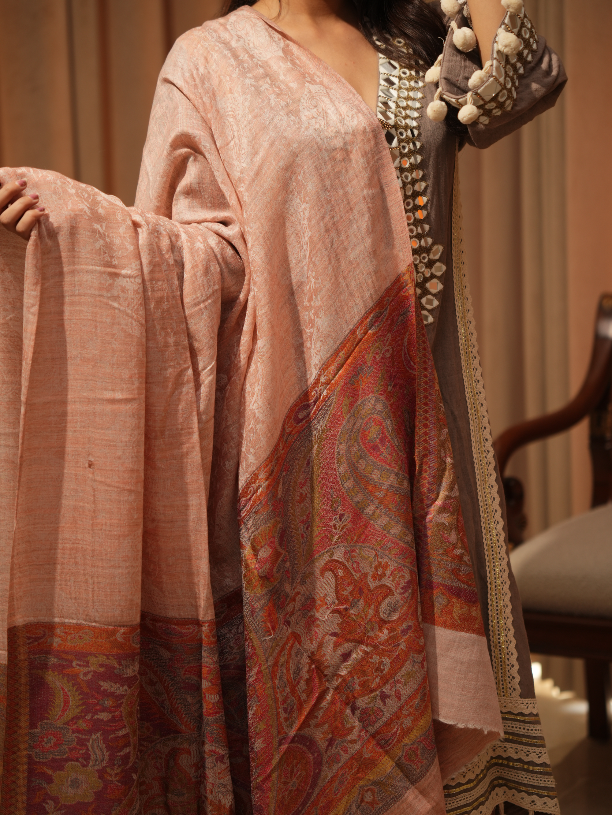 Karivani Women's Faux Pashmina Shawl - Ambi Big Border Shawl