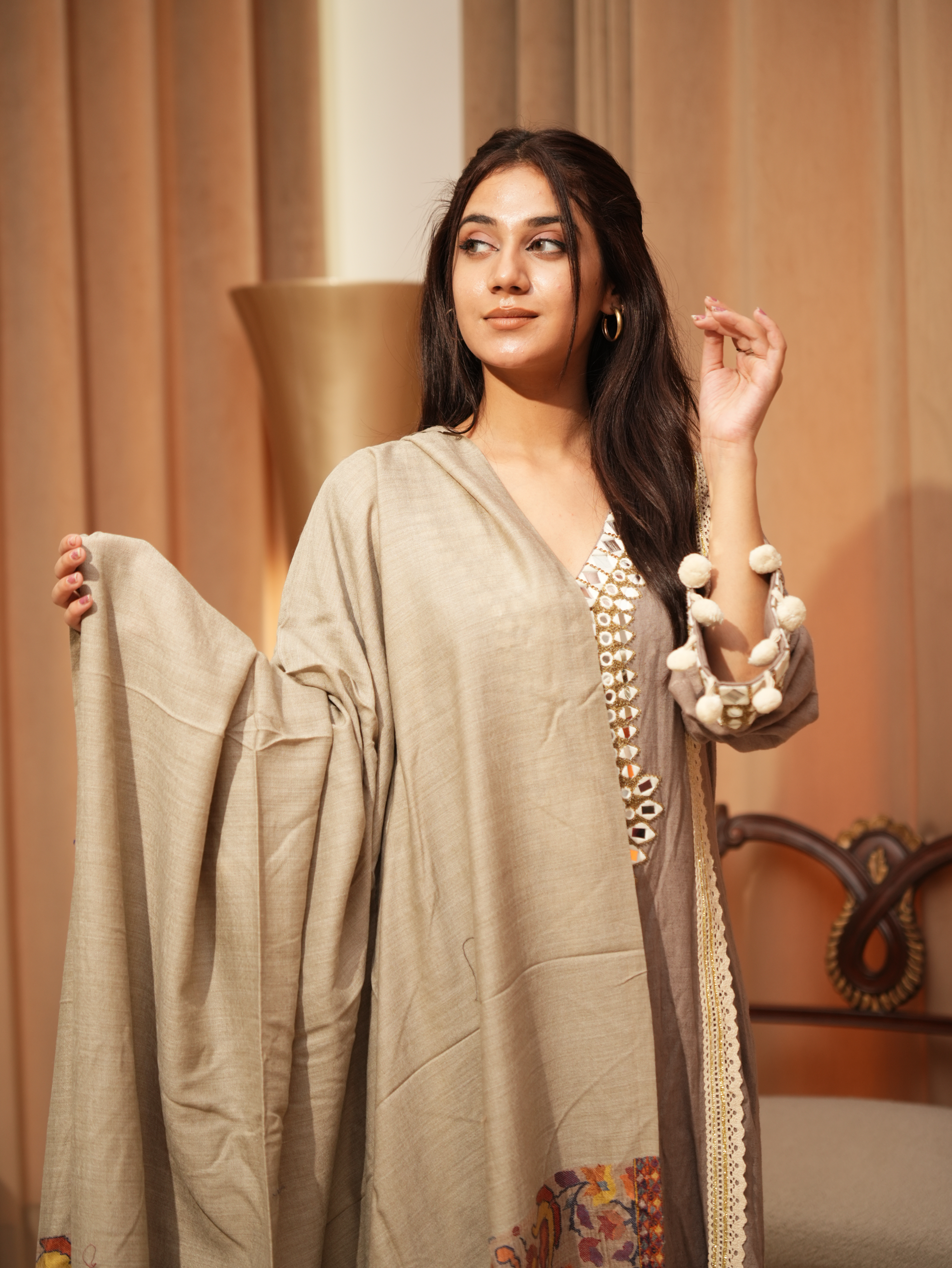 Karivani Women's Faux Pashmina Shawl - Multi Kani Palla Shawl