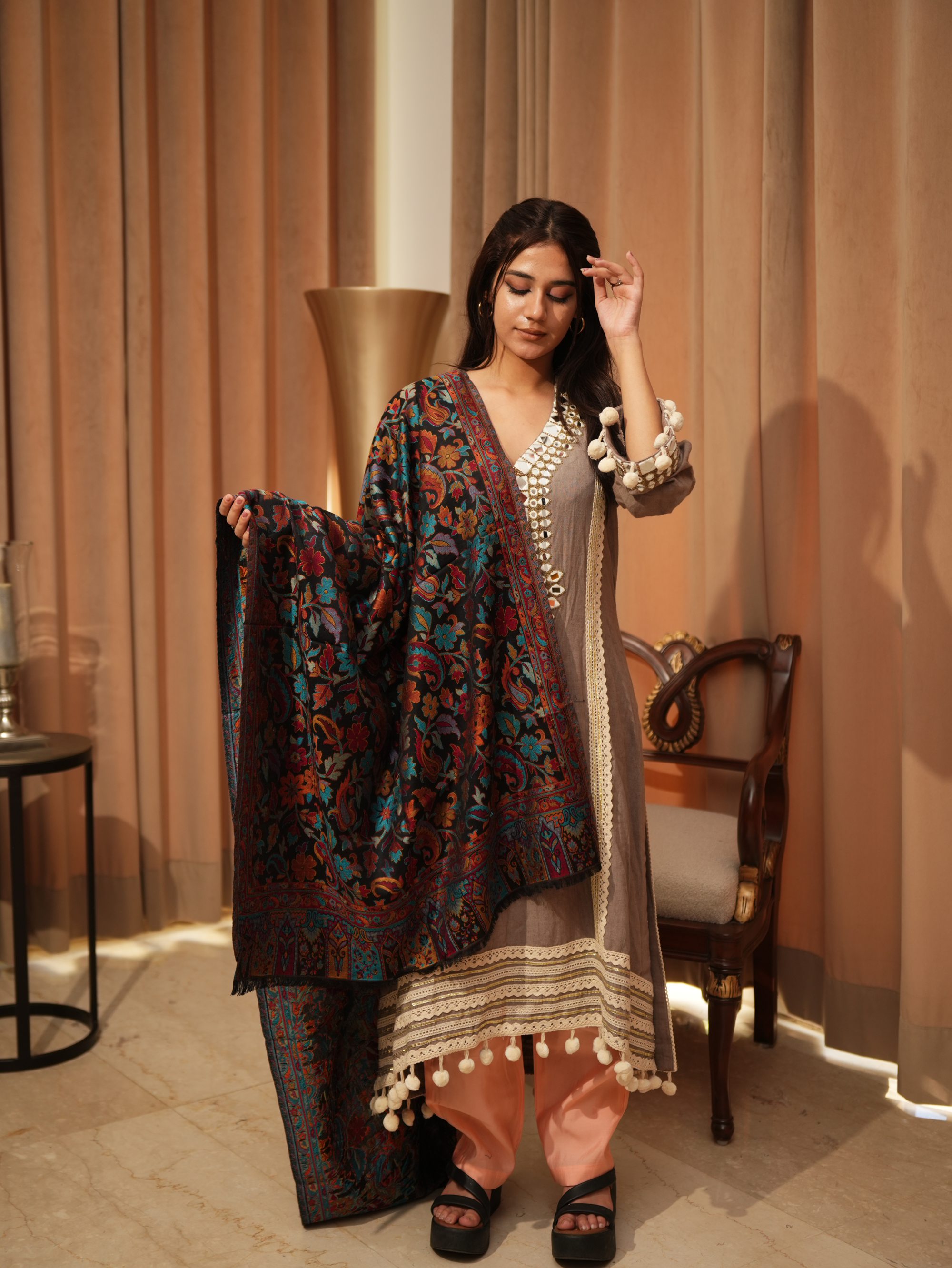 Karivani Women's Faux Pashmina Stole - Modal Kani  Cutting Stole