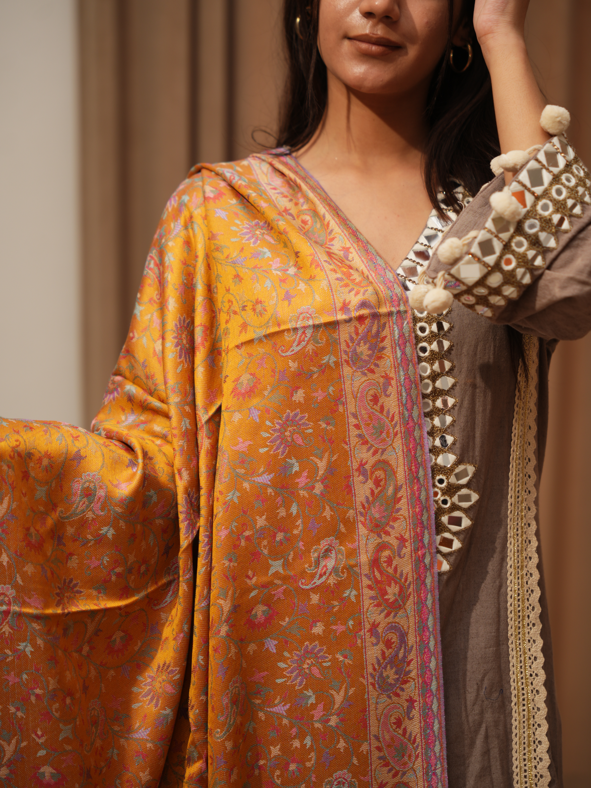 Karivani Women's Faux Pashmina Shawl - Modal Jamawar Reversible Shawl