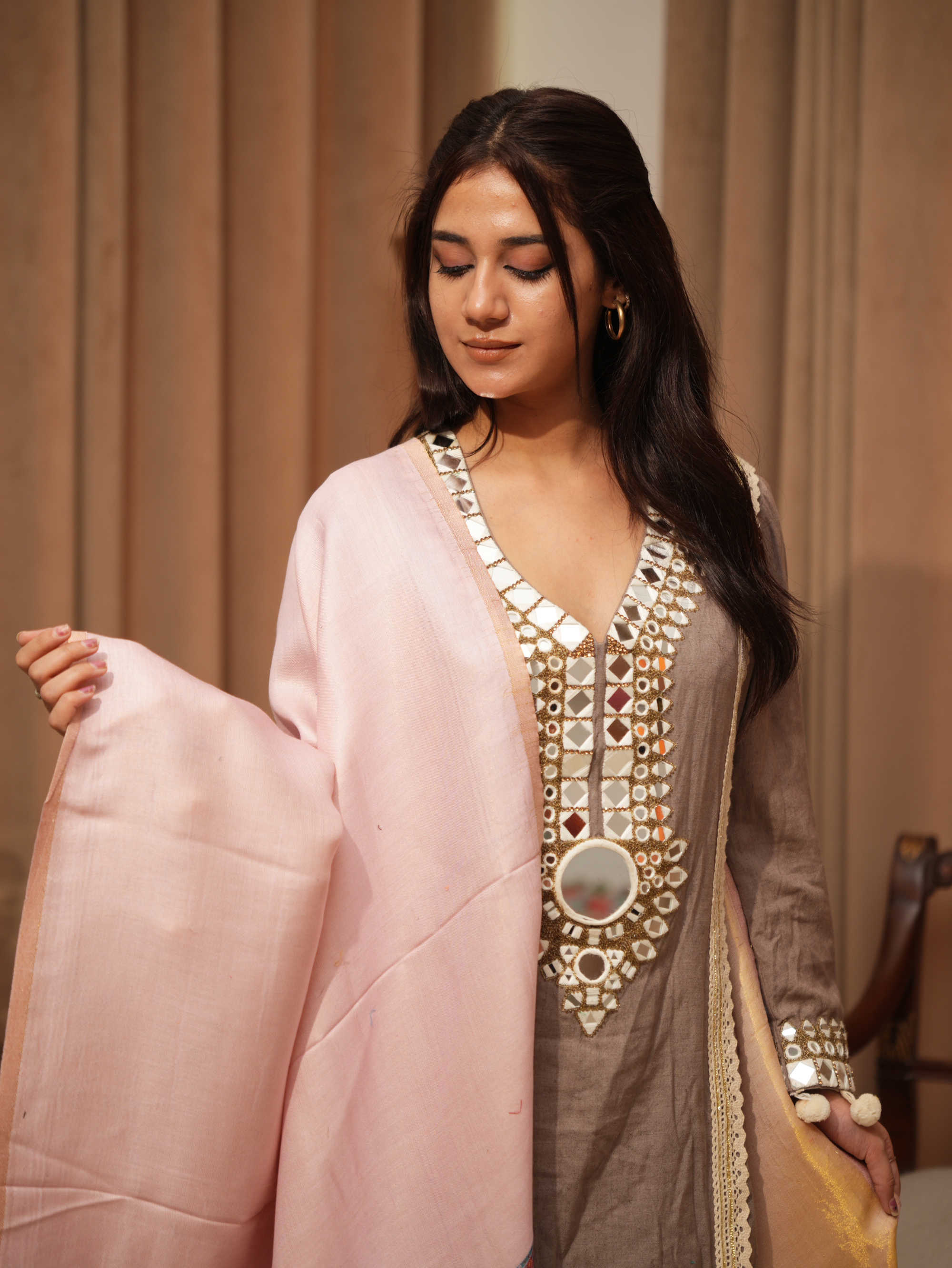 Karivani Women's Faux Pashmina Stole - Modal Palla Zari Stole