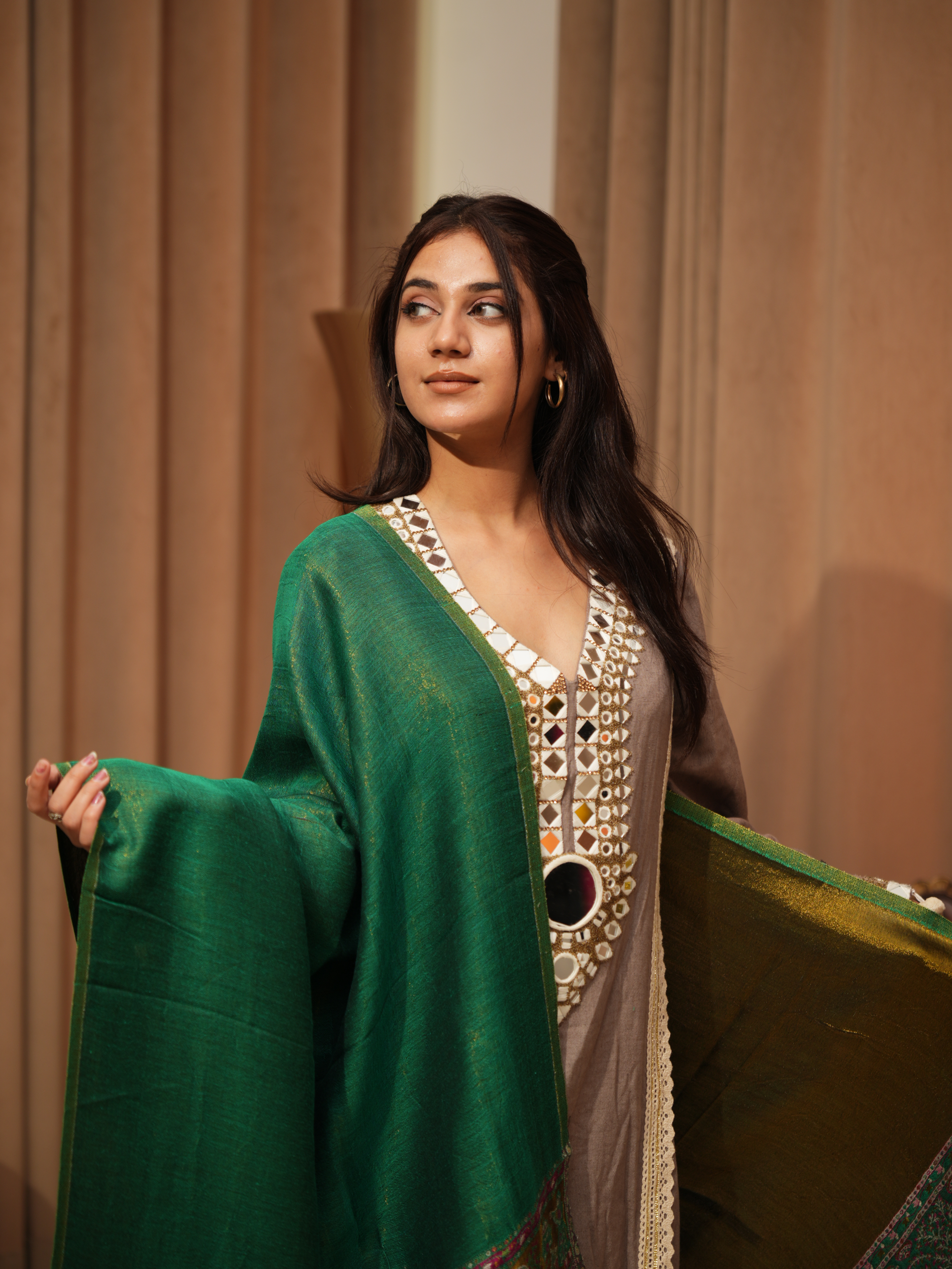 Karivani Women's Faux Pashmina Stole - Modal Palla Zari Stole