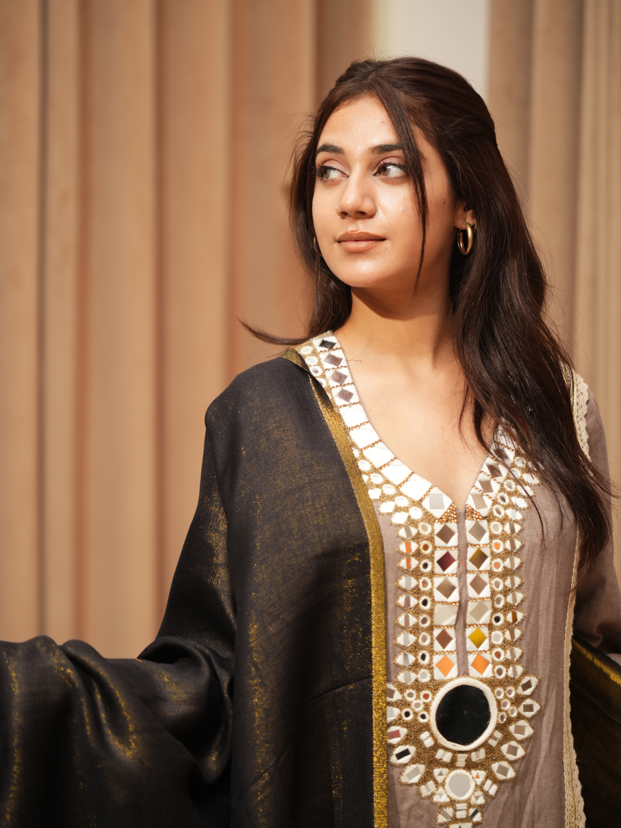 Karivani Women's Faux Pashmina Stole - Modal Palla Zari Stole