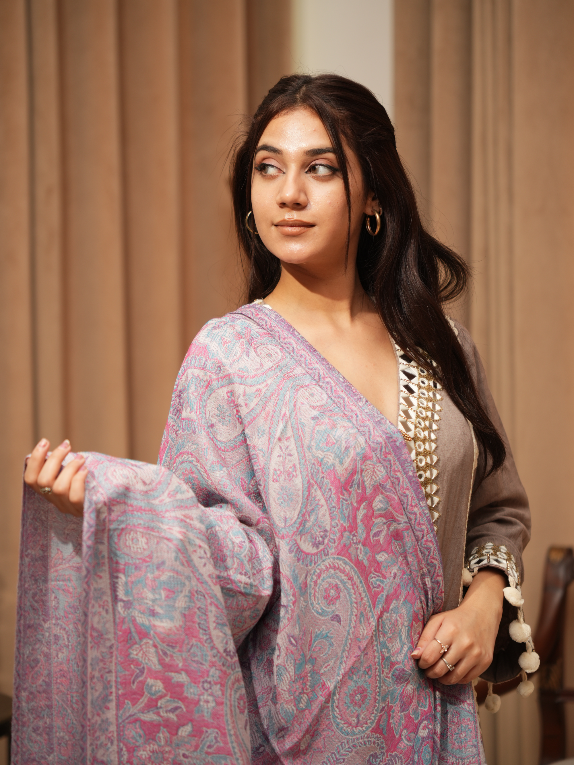 Karivani Women's Faux Pashmina Stole - Modal Jamawar Stole