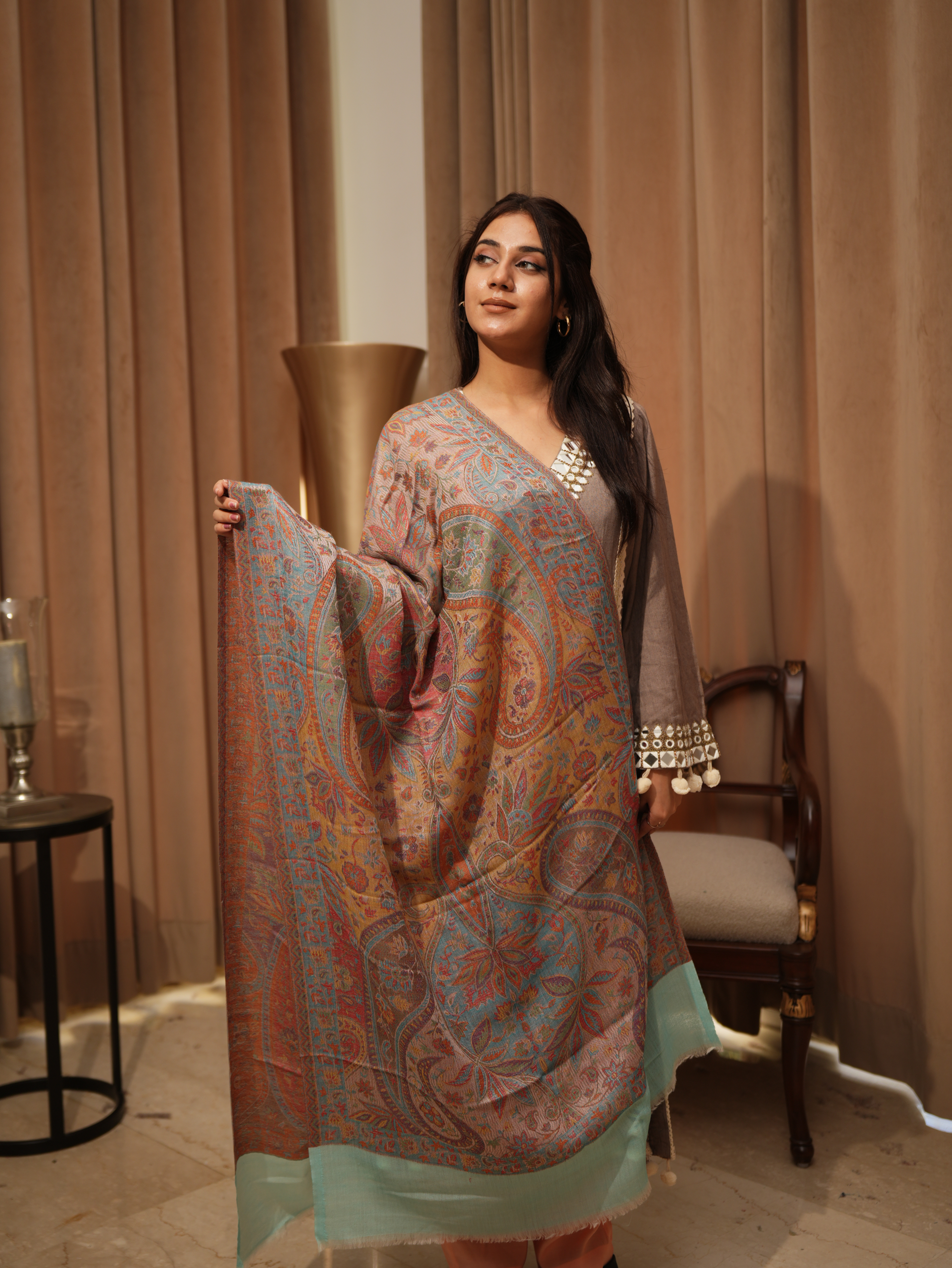 Karivani Women's Faux Pashmina Stole - Jamawar Stole