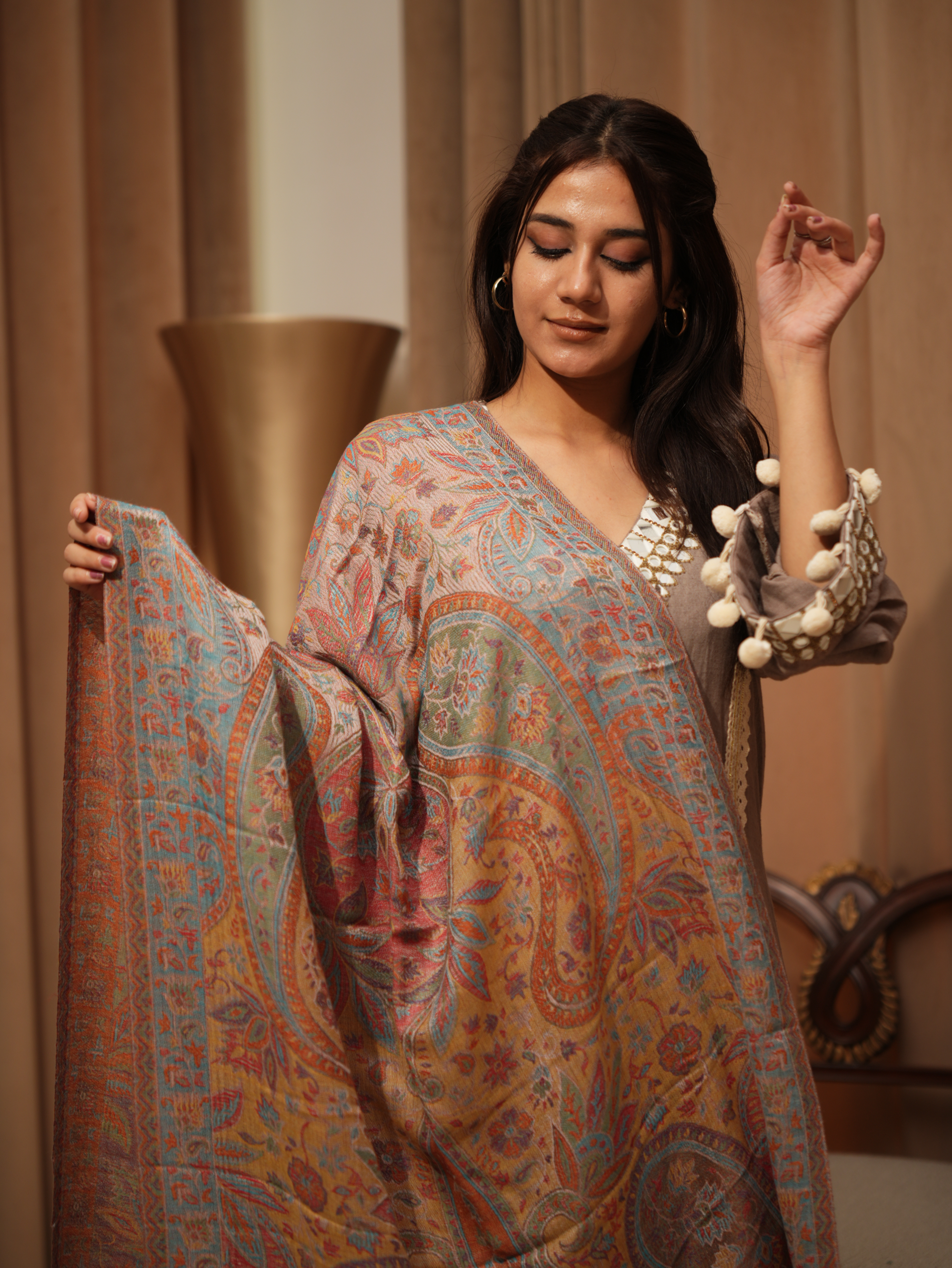 Karivani Women's Faux Pashmina Stole - Jamawar Stole