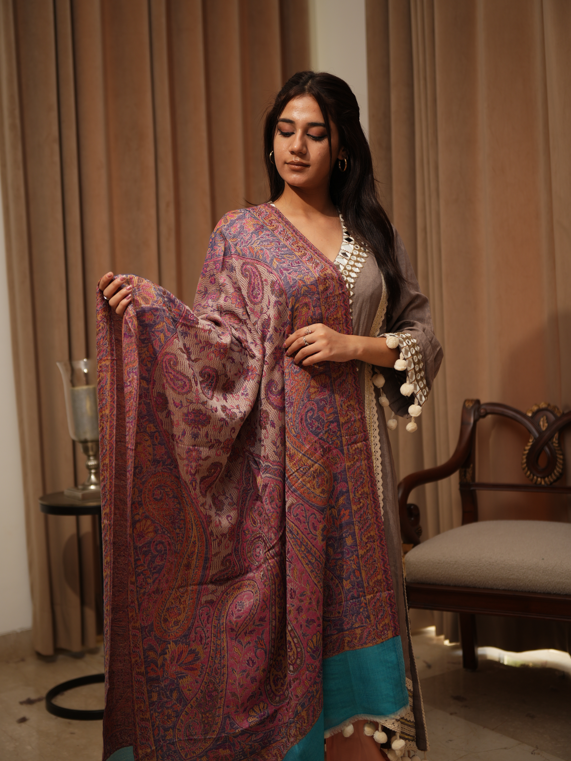 Karivani Women's Faux Pashmina Stole - Jamawar Stole